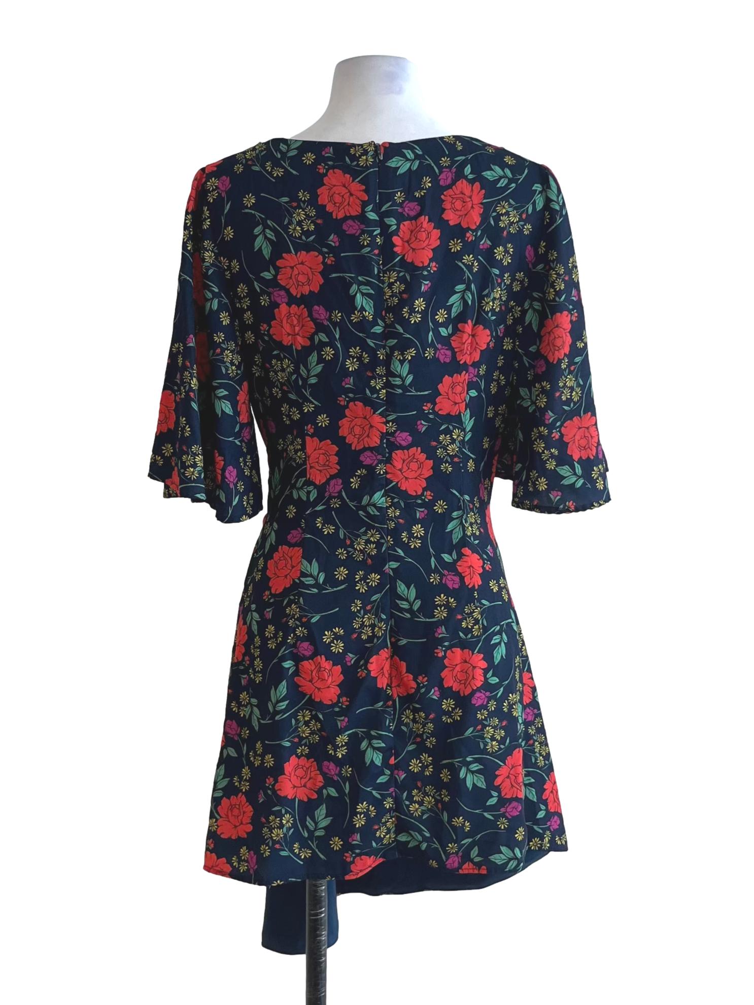 Navy Blue Floral Empire Dress