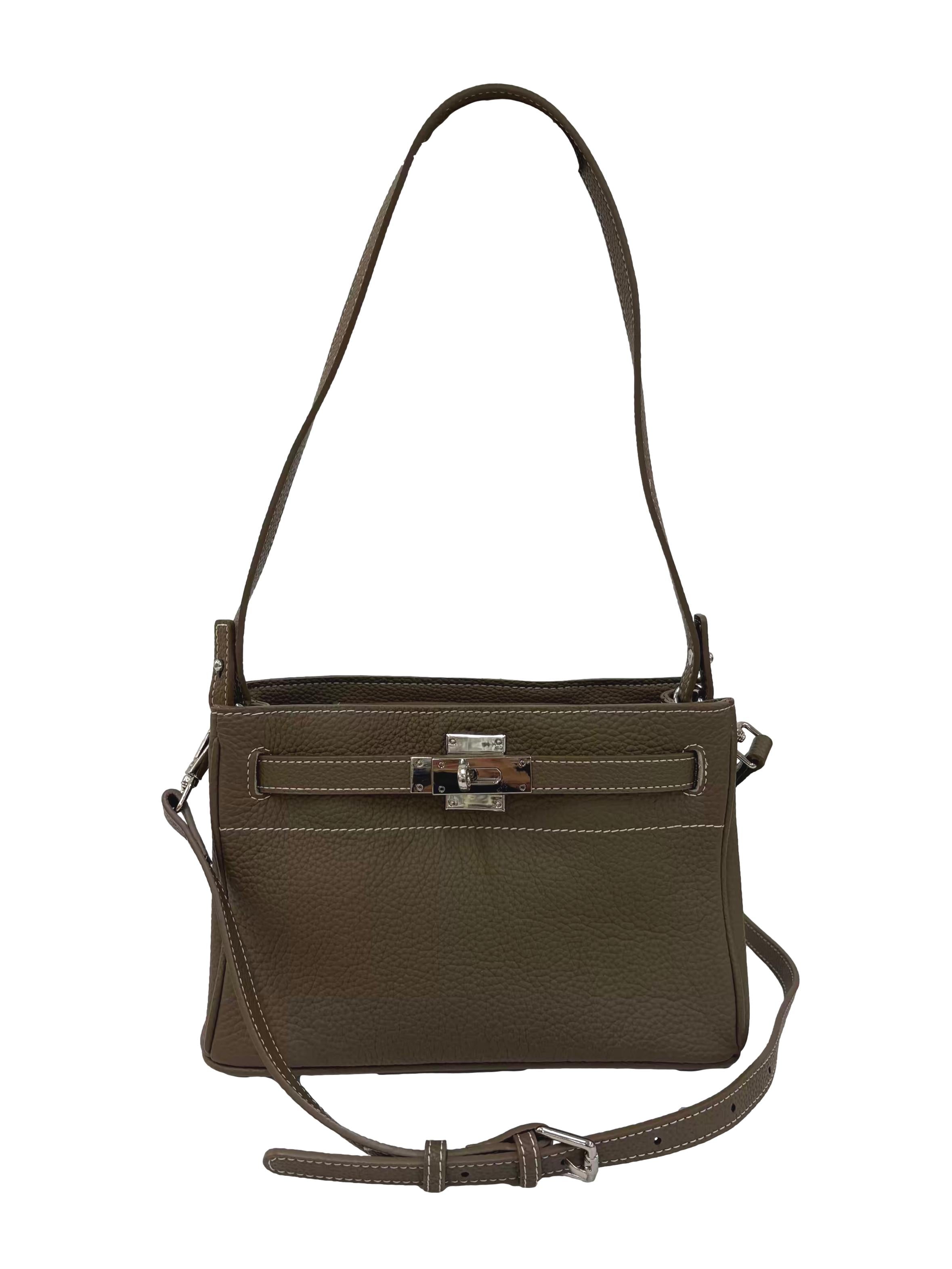 Brown Pebble Belt Crossbody Bag