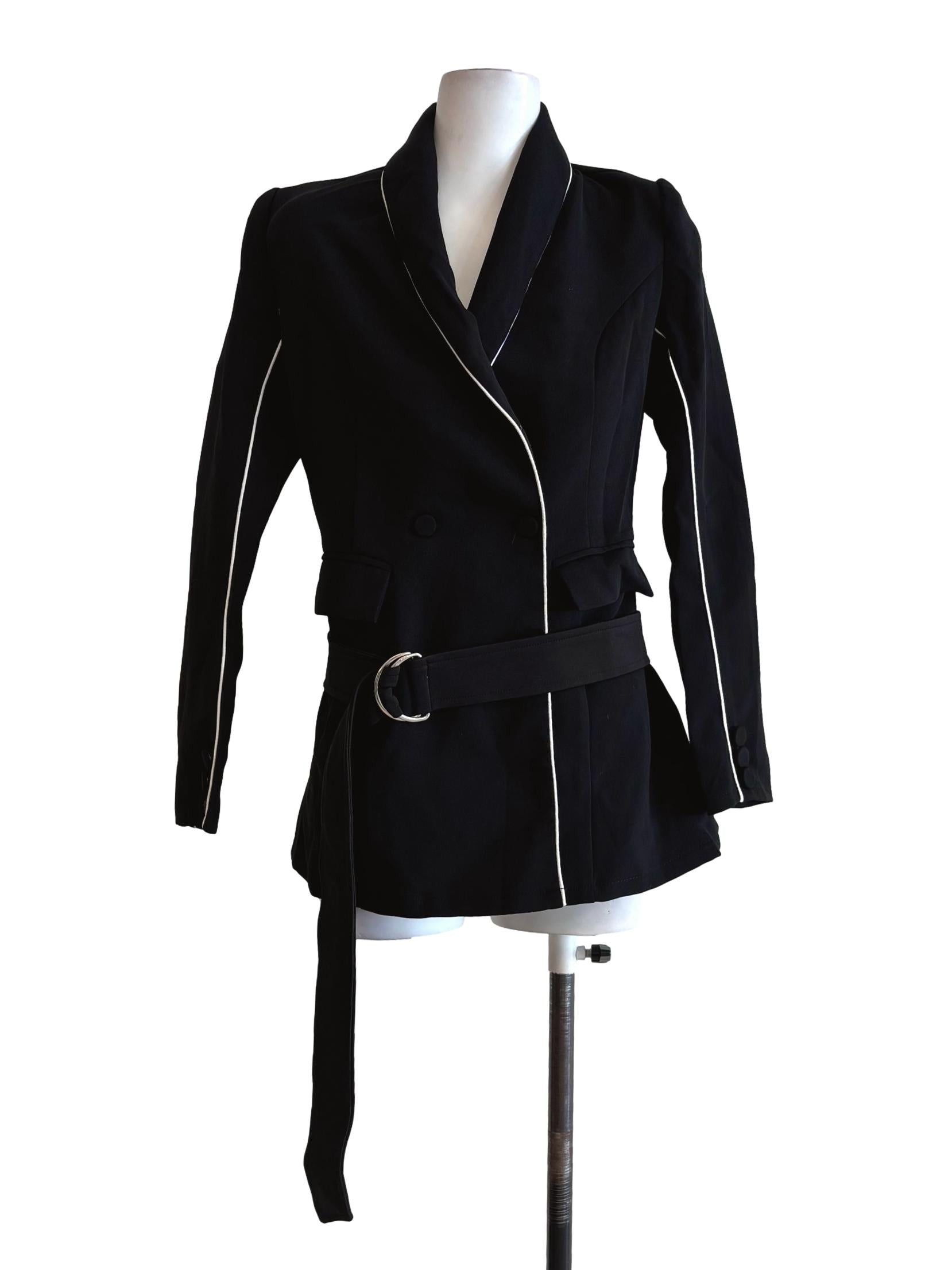 Black White Border Long Sleeve Coat