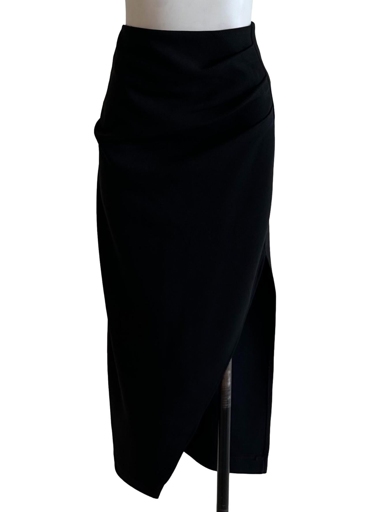 Rich Black Drape Asymmetric Skirt