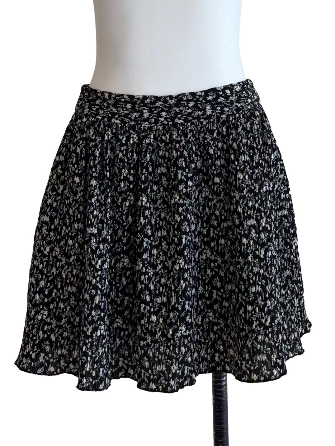 Jet Black Floral Mini Skirt