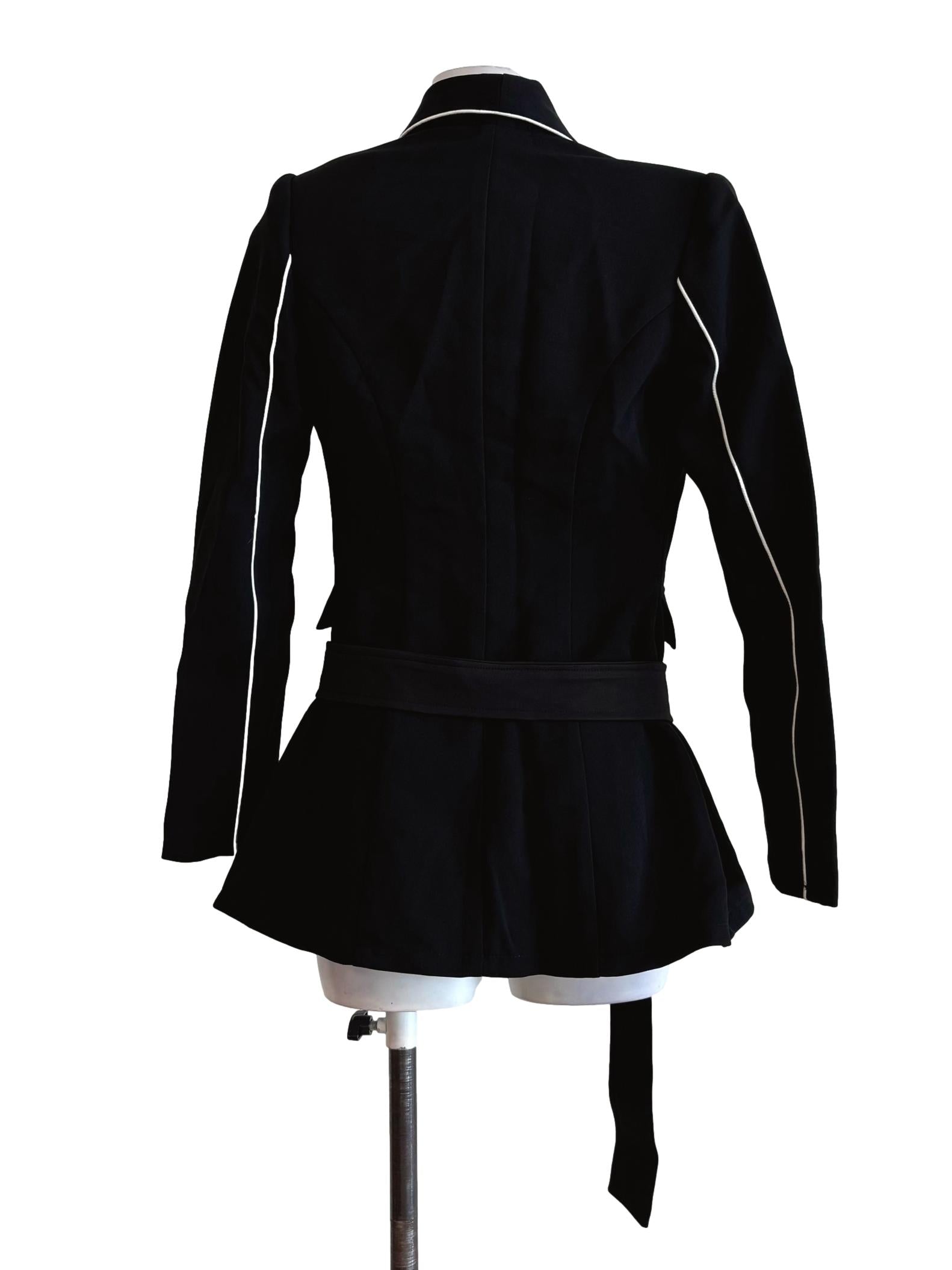 Black White Border Long Sleeve Coat