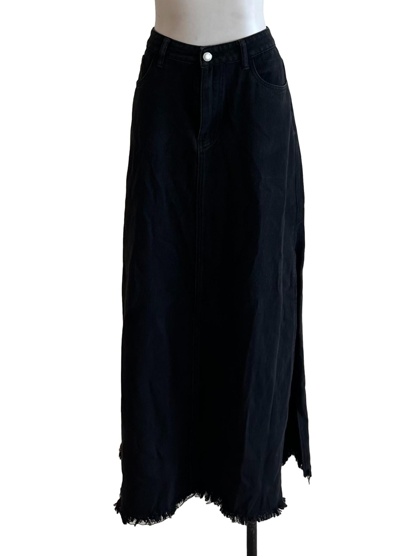 Charcoal Black Denim Slit Skirt