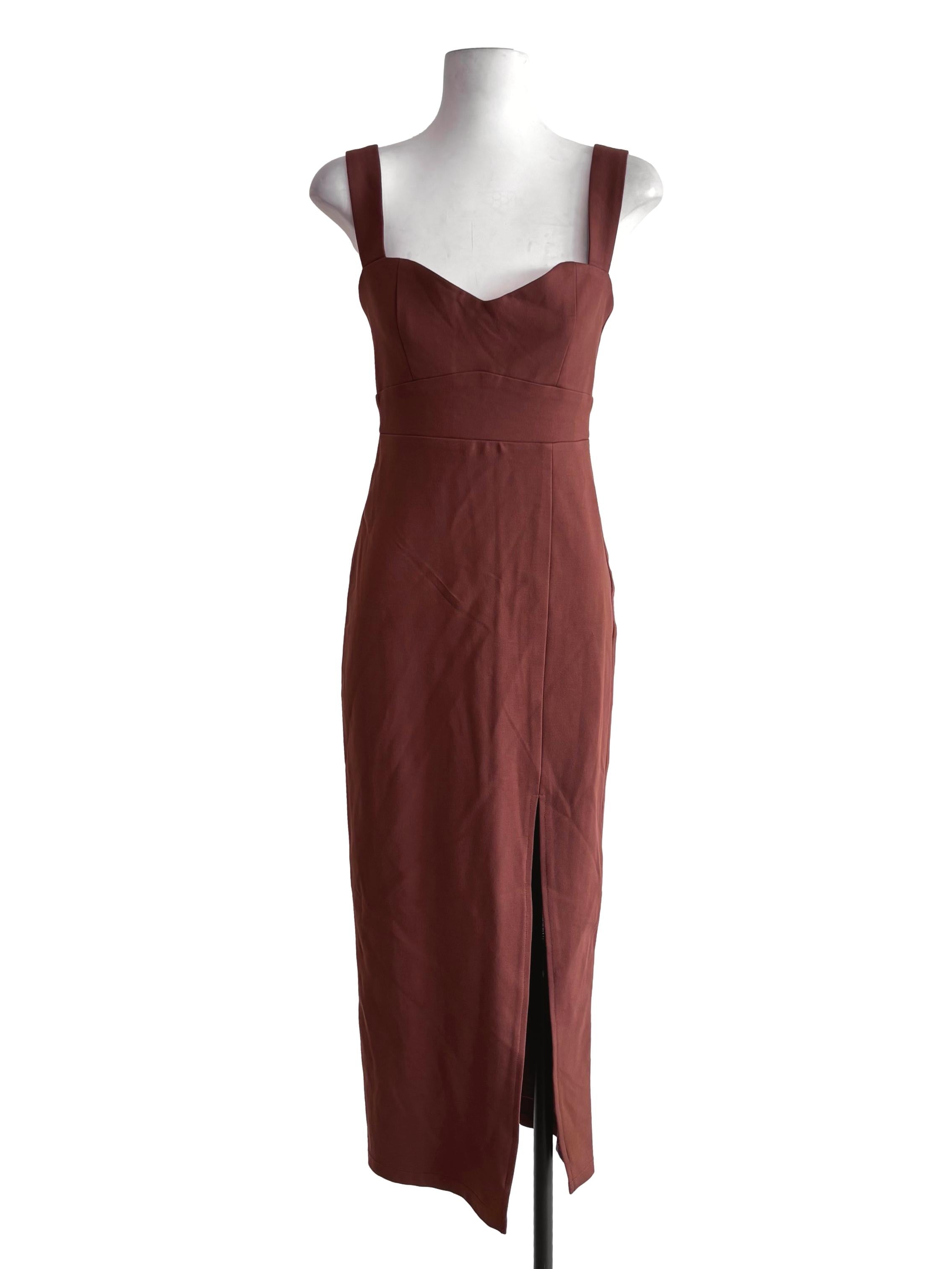 Mocha Brown Sweetheart Front Slit Dress