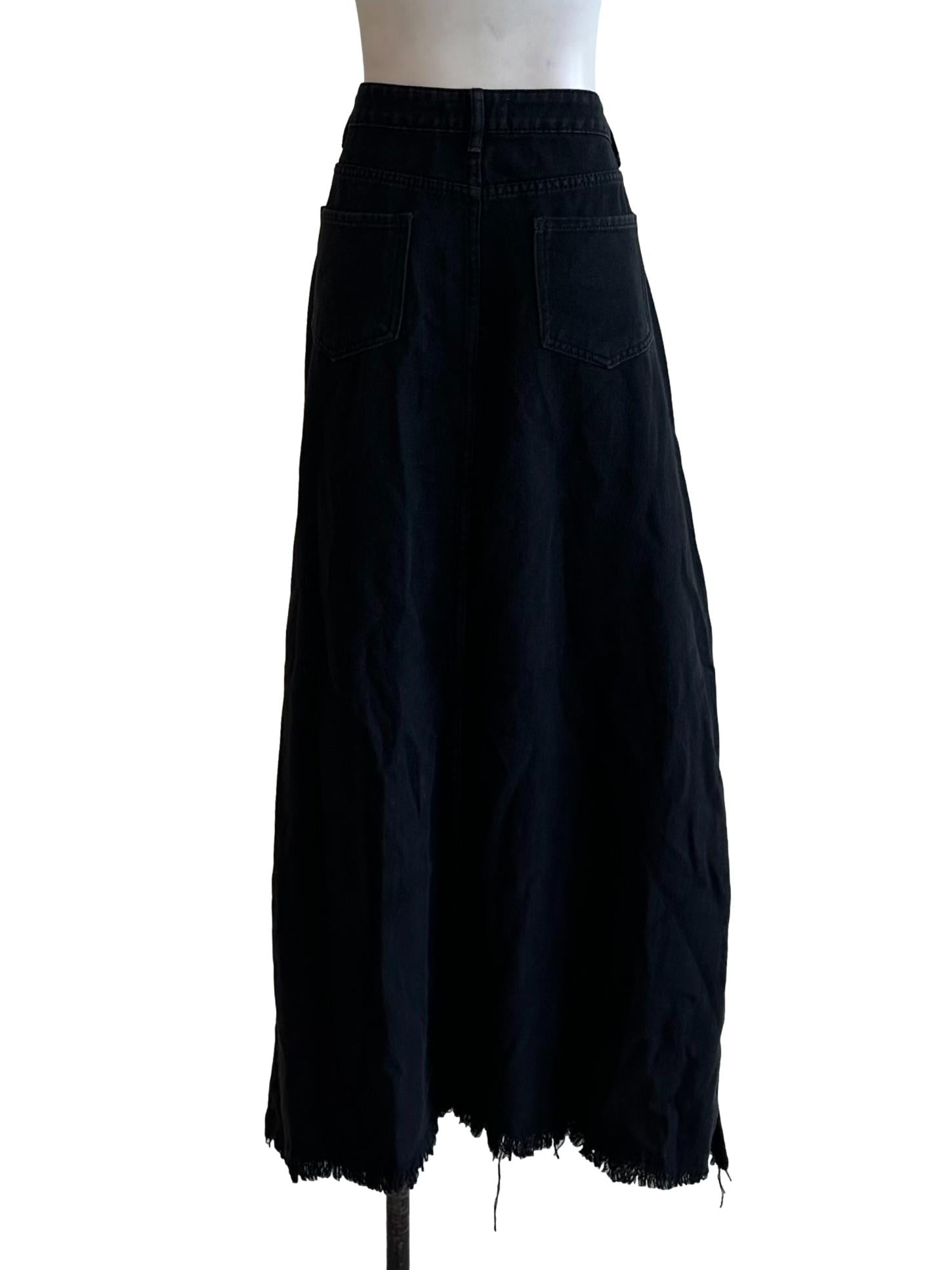 Charcoal Black Denim Slit Skirt
