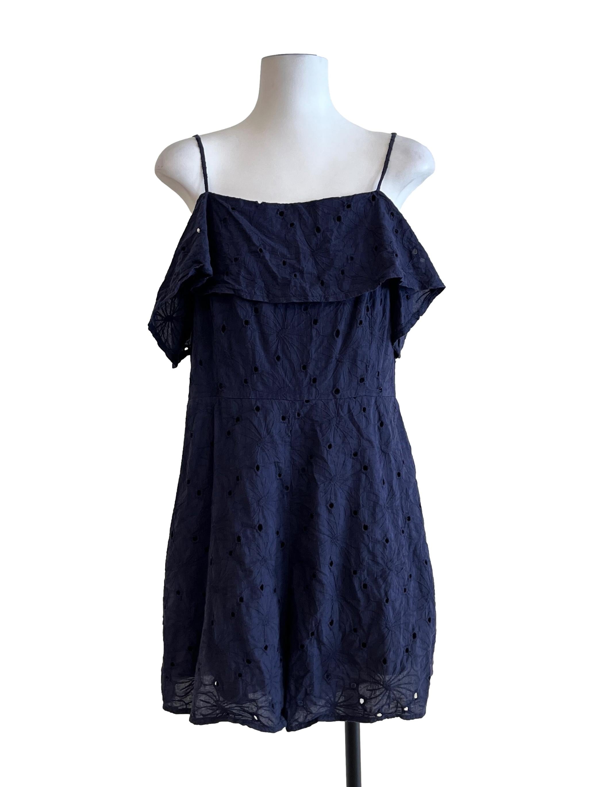 Navy Blue Square Sleeveless Romper