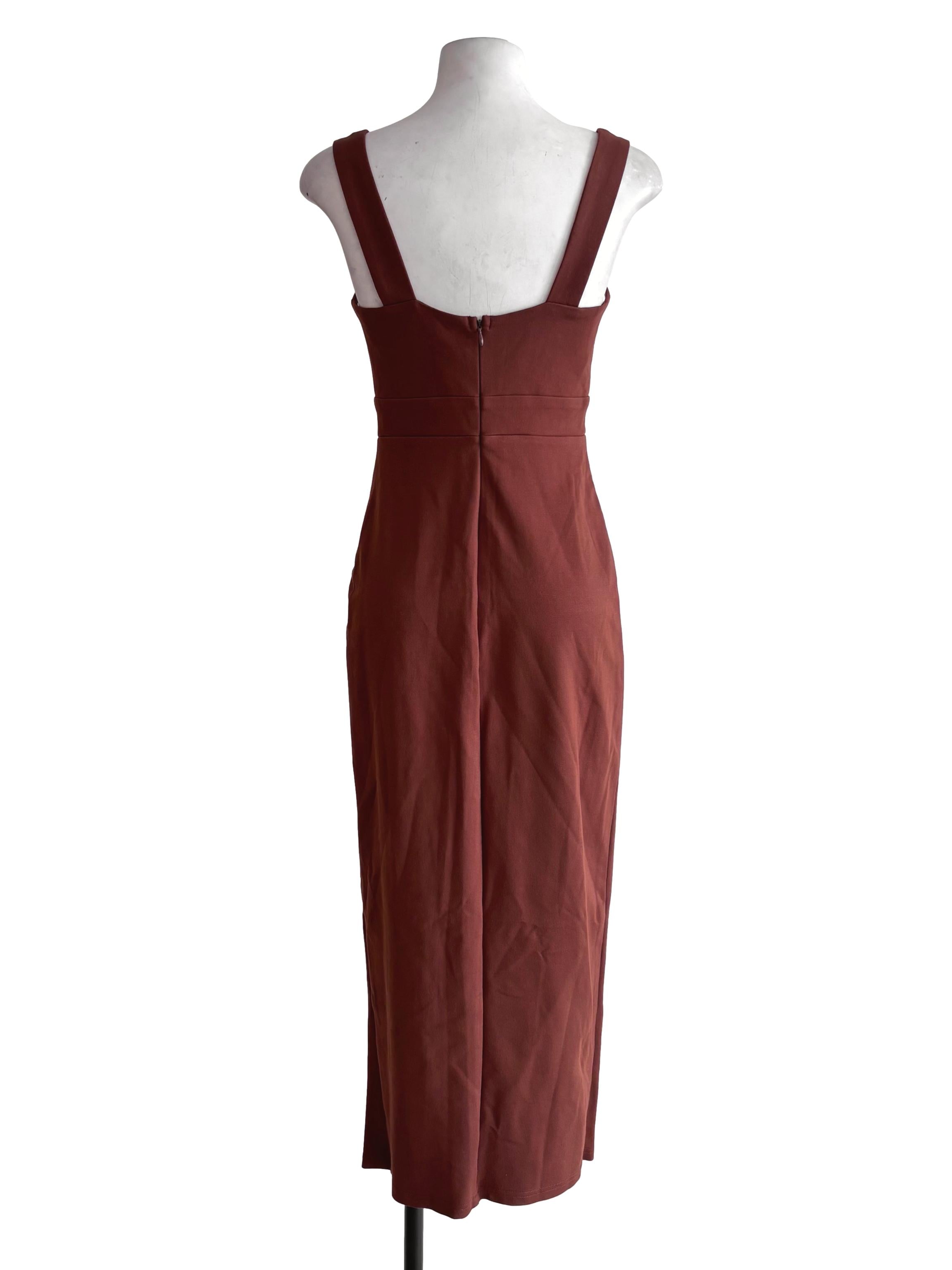 Mocha Brown Sweetheart Front Slit Dress