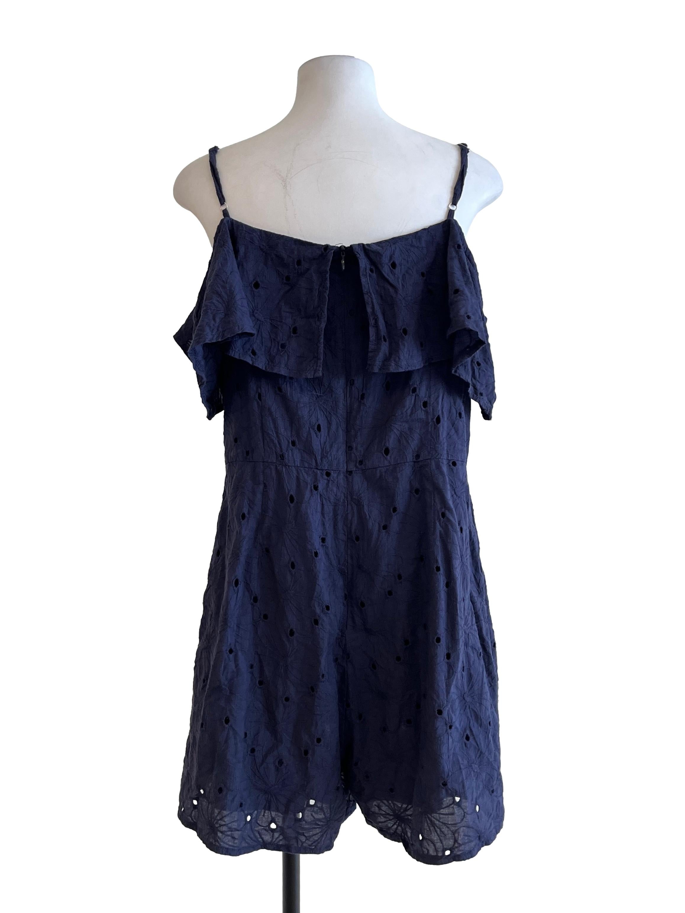 Navy Blue Square Sleeveless Romper
