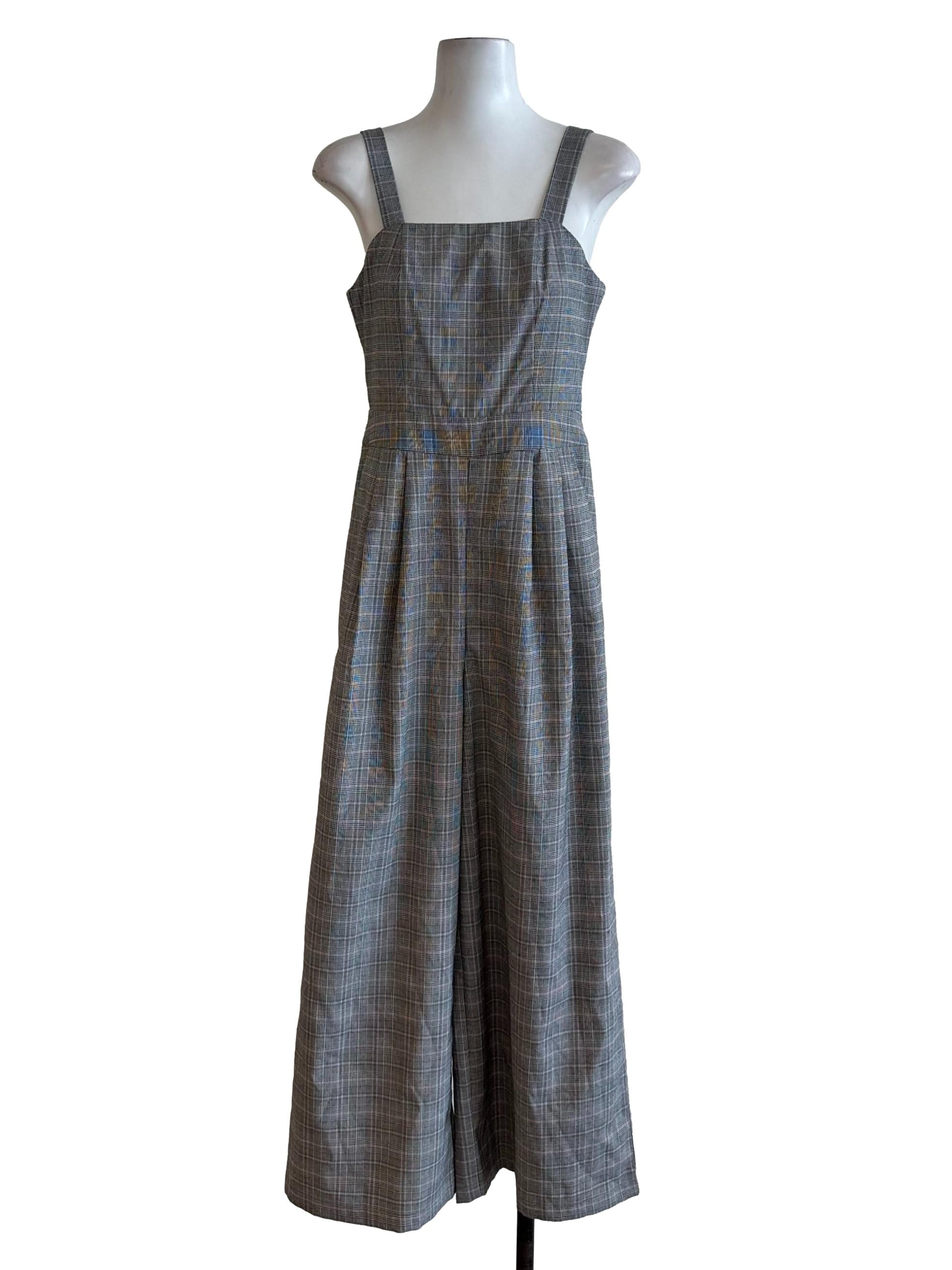 Light Grey Plaid Pattern Square Neck Jumpsuit