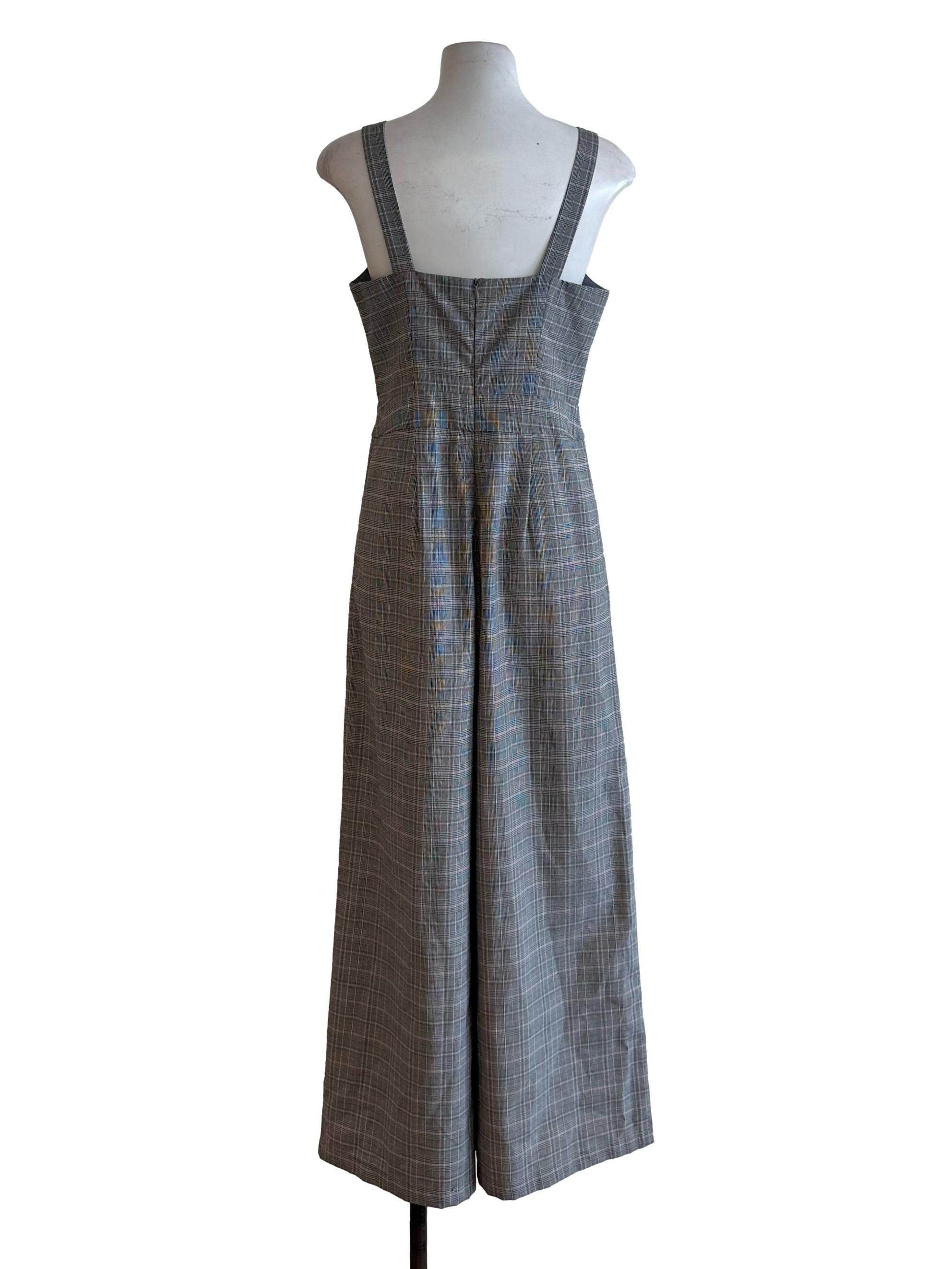 Light Grey Plaid Pattern Square Neck Jumpsuit