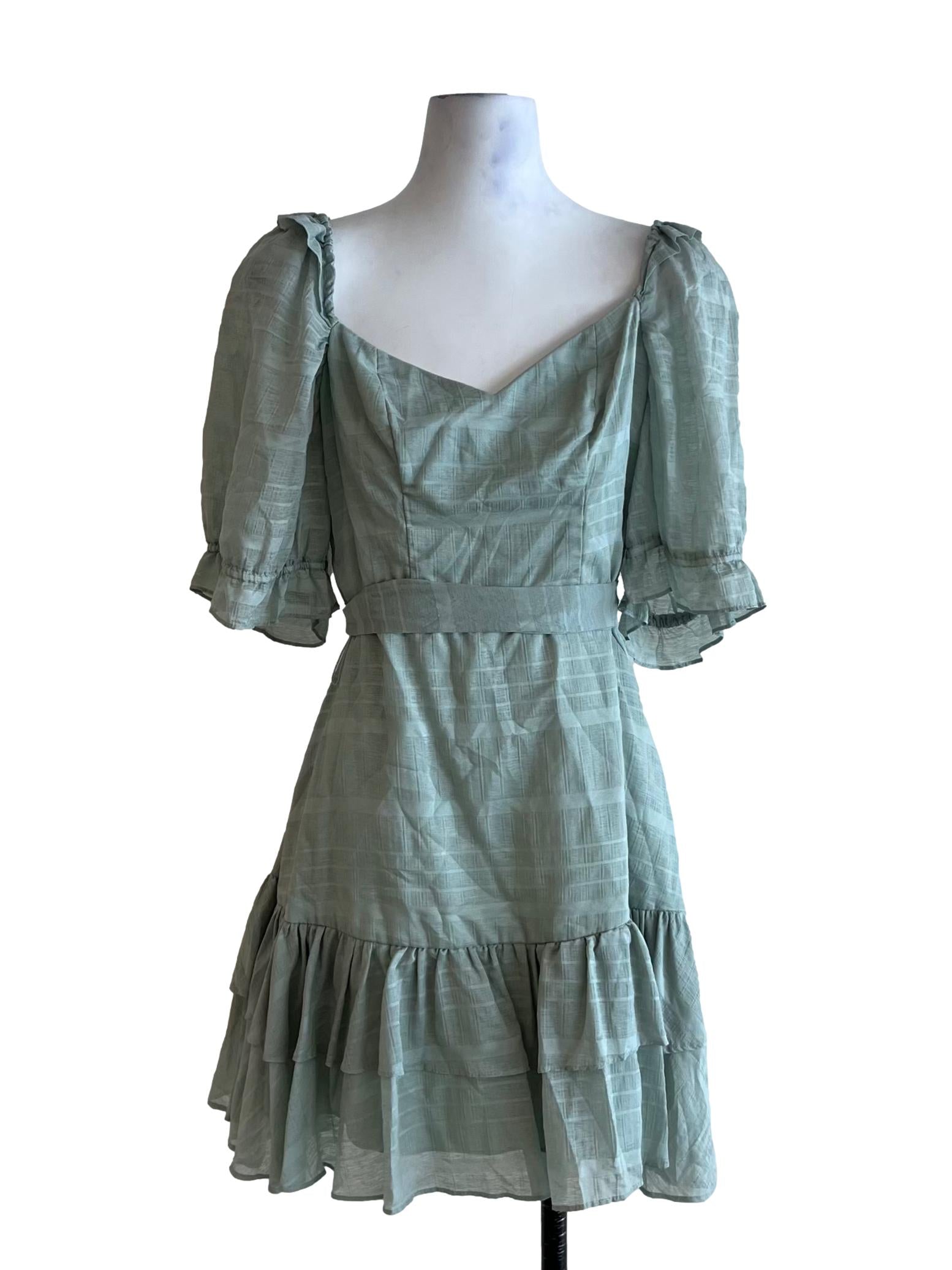 Olive Green V-Neckline Empire Dress