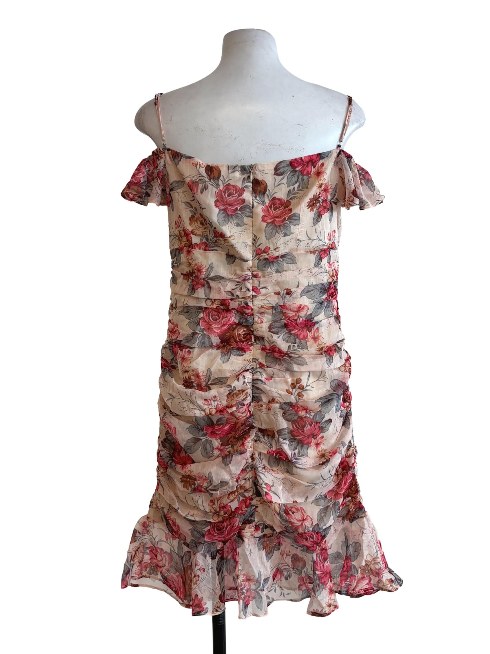 Almond Beige Flower Print Bodycon Dress