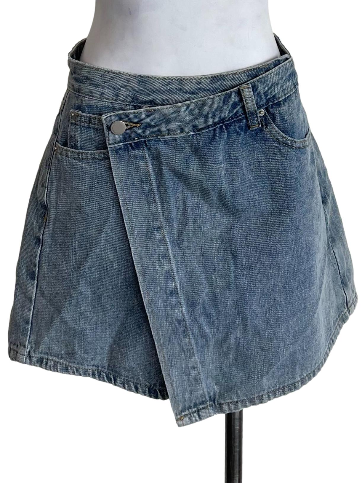 Ash Stone Blue Slanted Denim Skorts