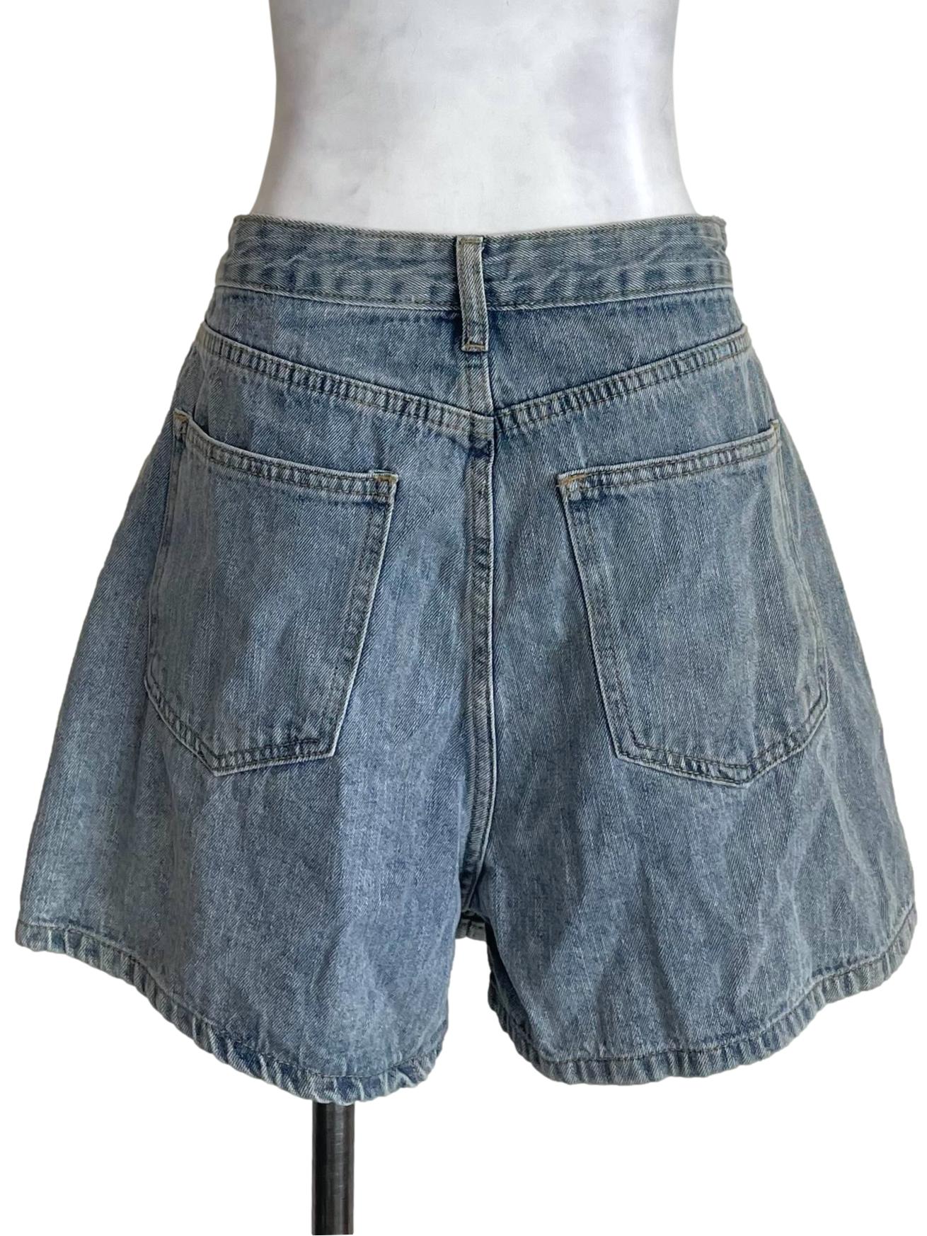 Ash Stone Blue Slanted Denim Skorts