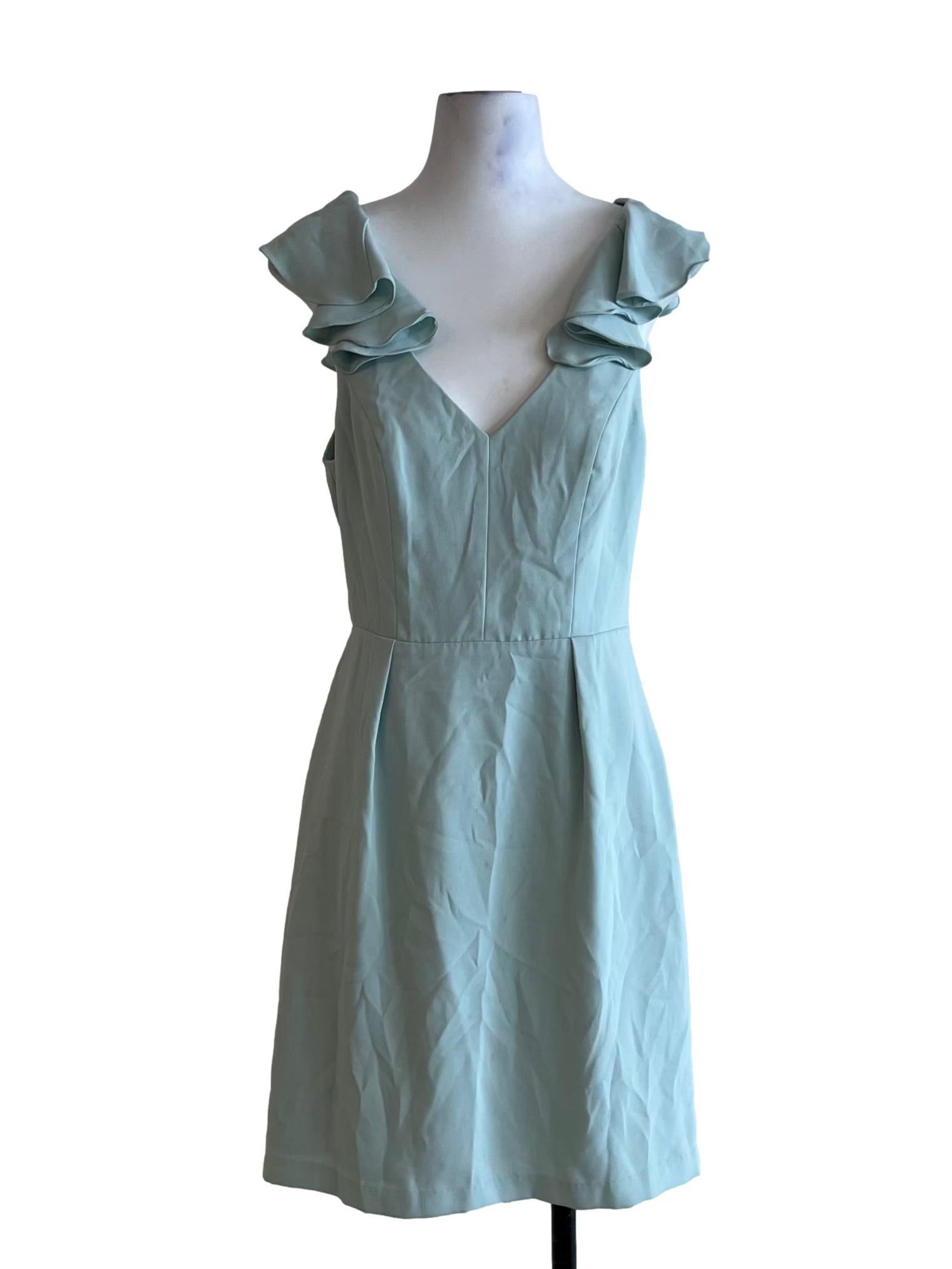 Mint Green V-Neckline A-Line Dress