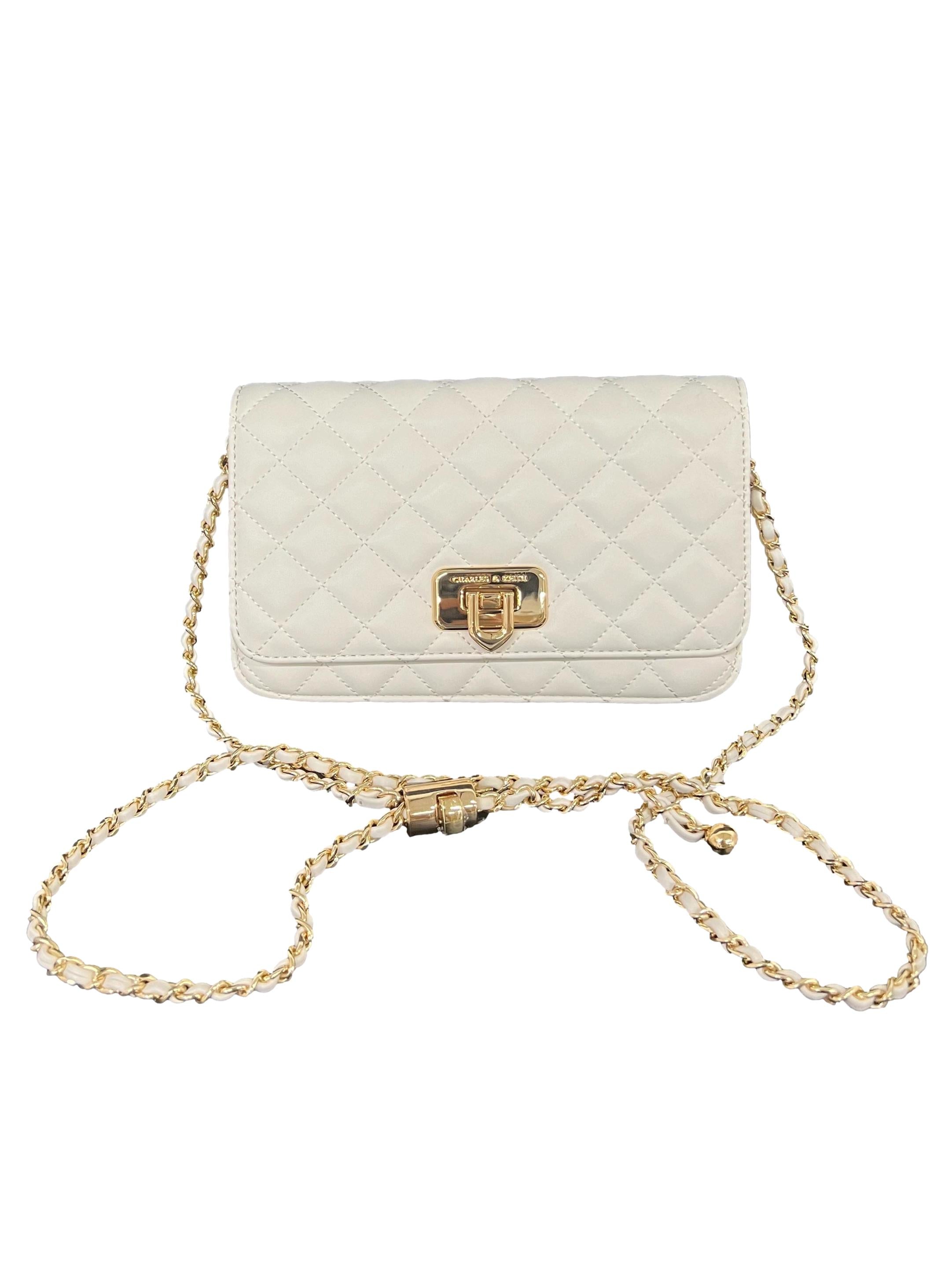 Cream Cressida Quilted Push-Lock Clutch