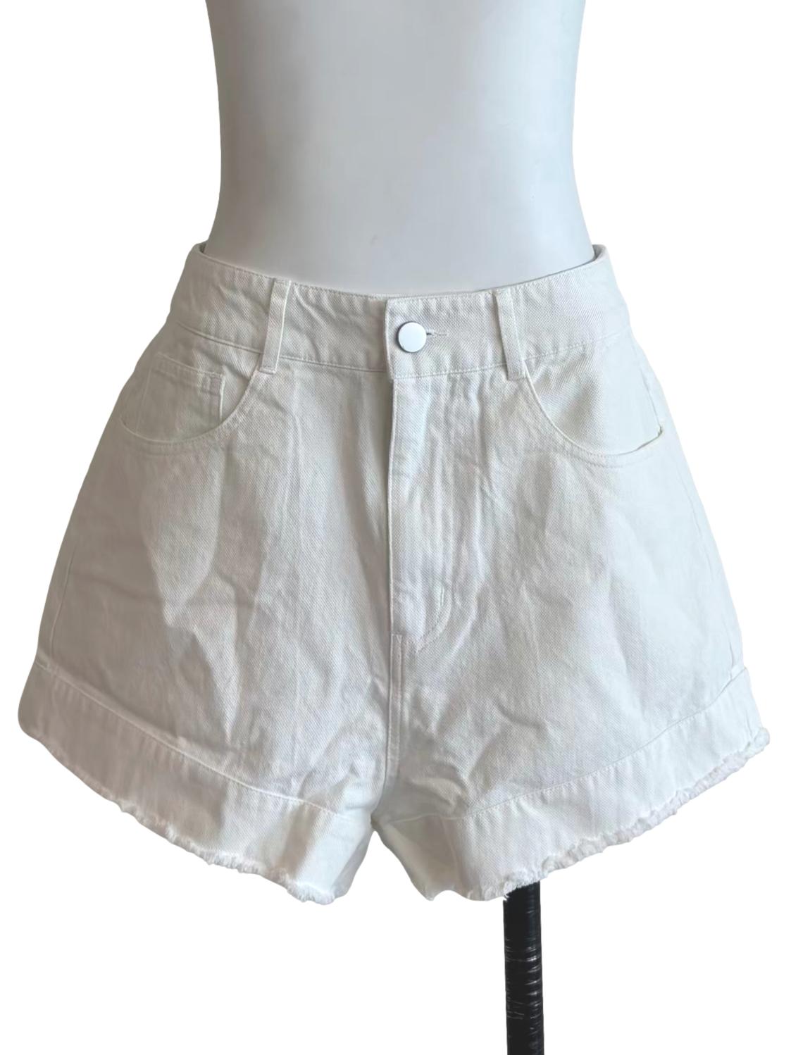Powder White Denim Shorts