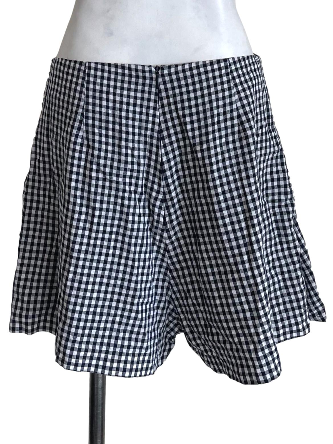Dark Navy Gingham Draped Skorts