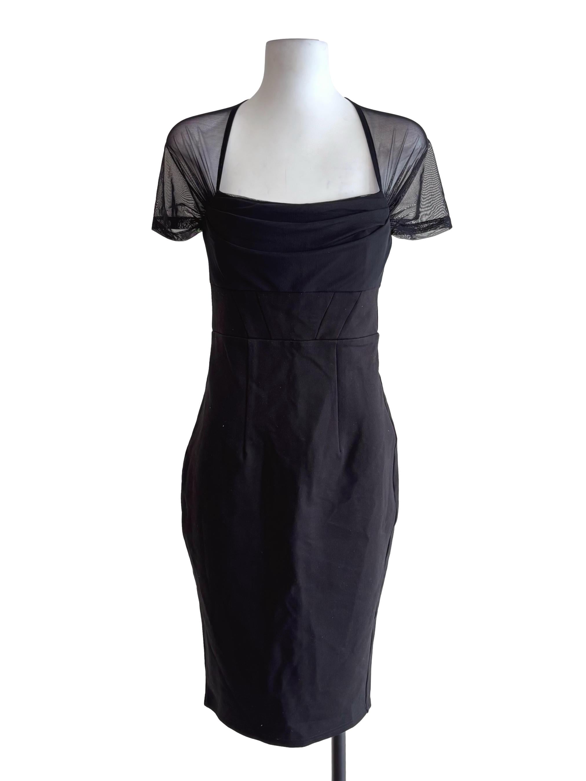 Black Mesh Cap Sleeve Dress