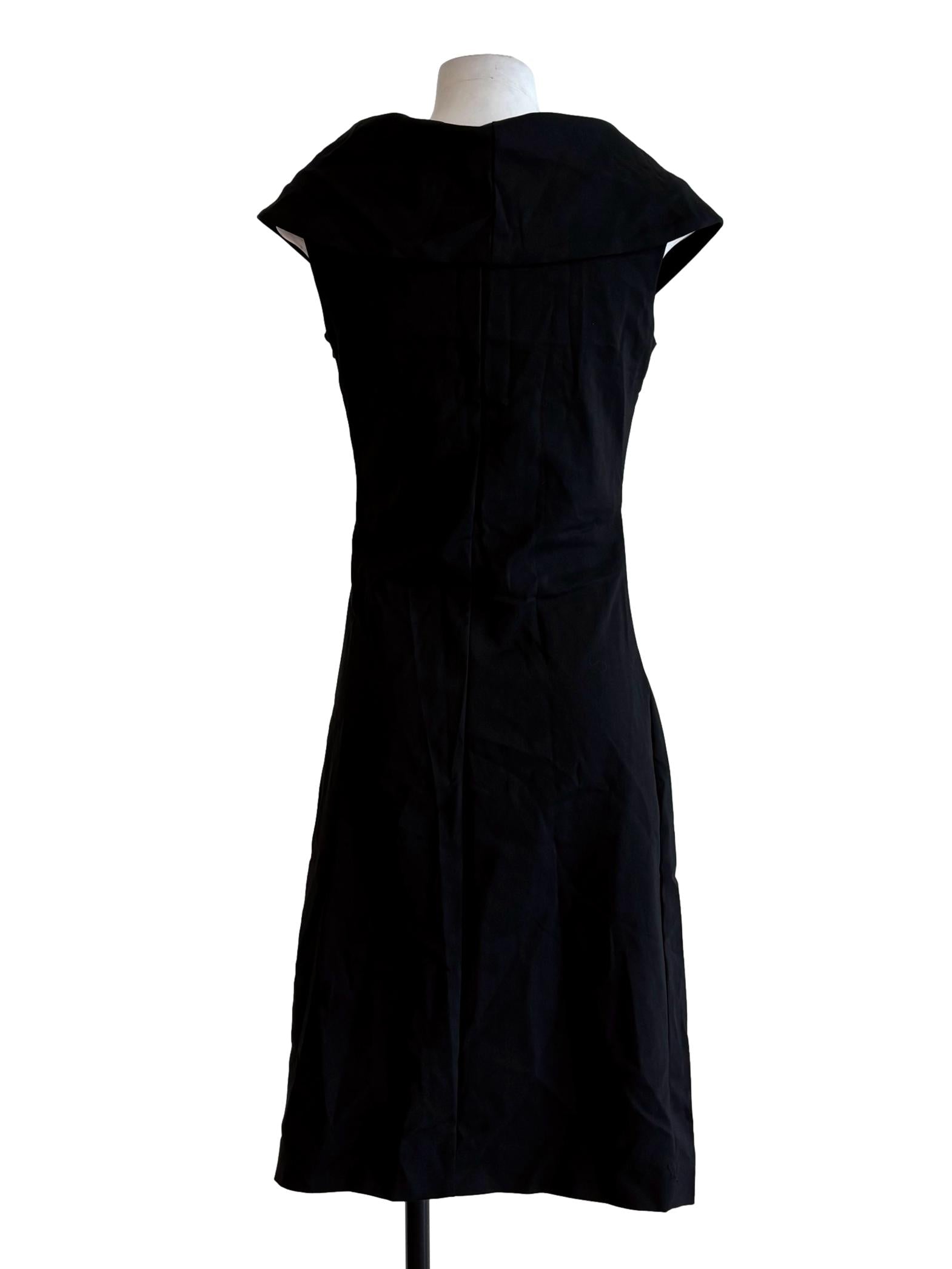 Jet Black Folded Collar Ruched Dress