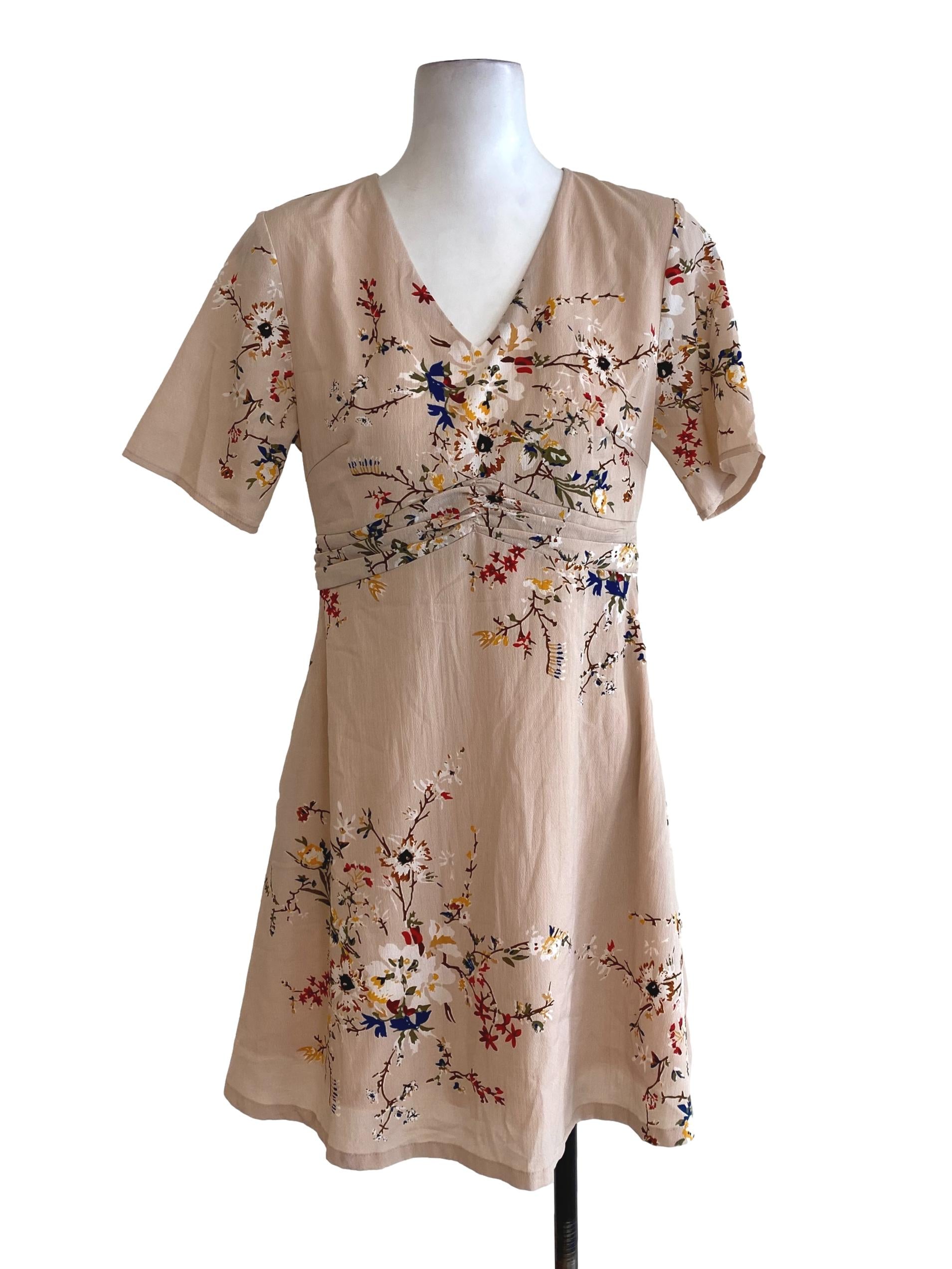 Beige Floral Empire Dress