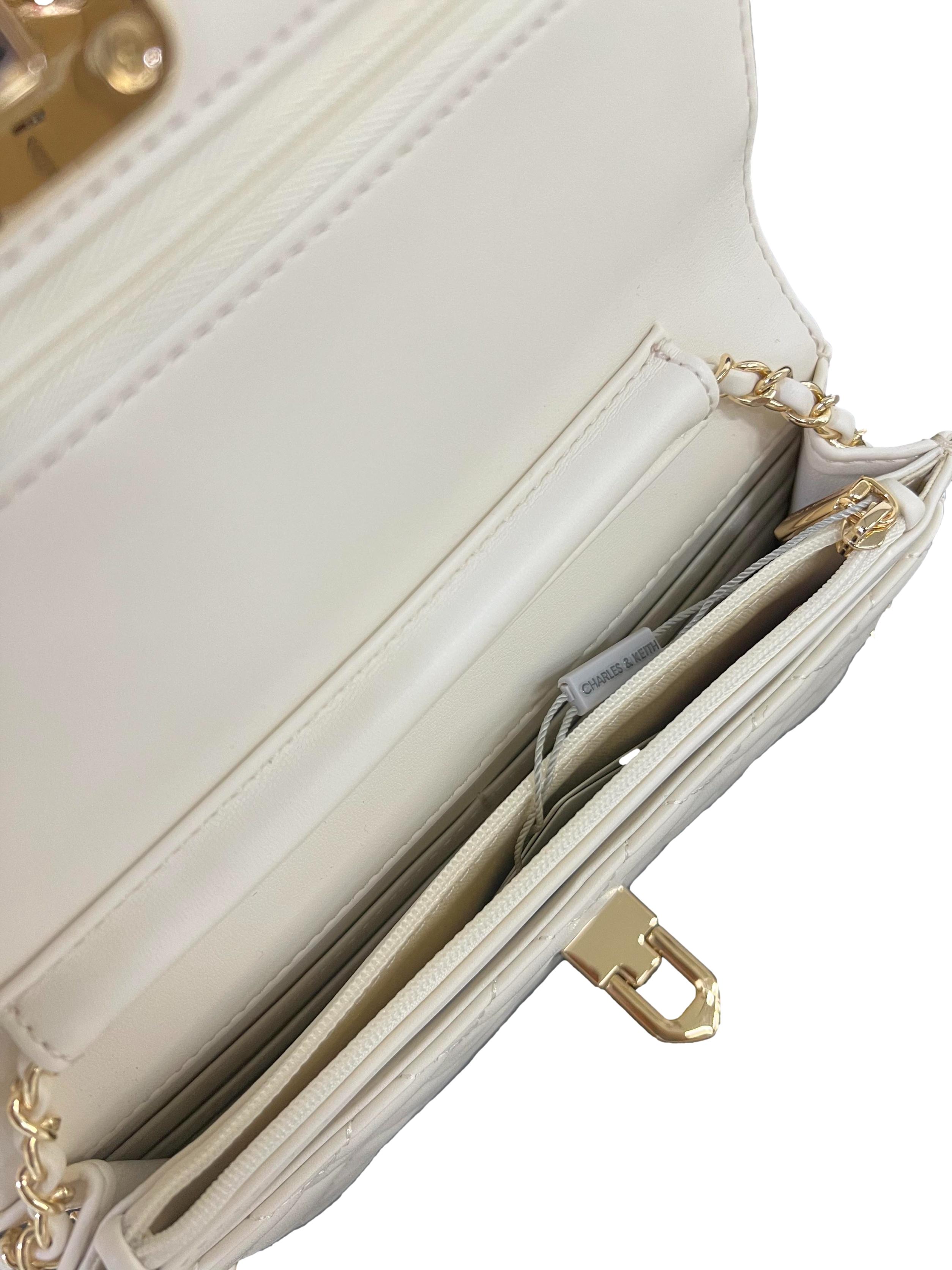 Cream Cressida Quilted Push-Lock Clutch