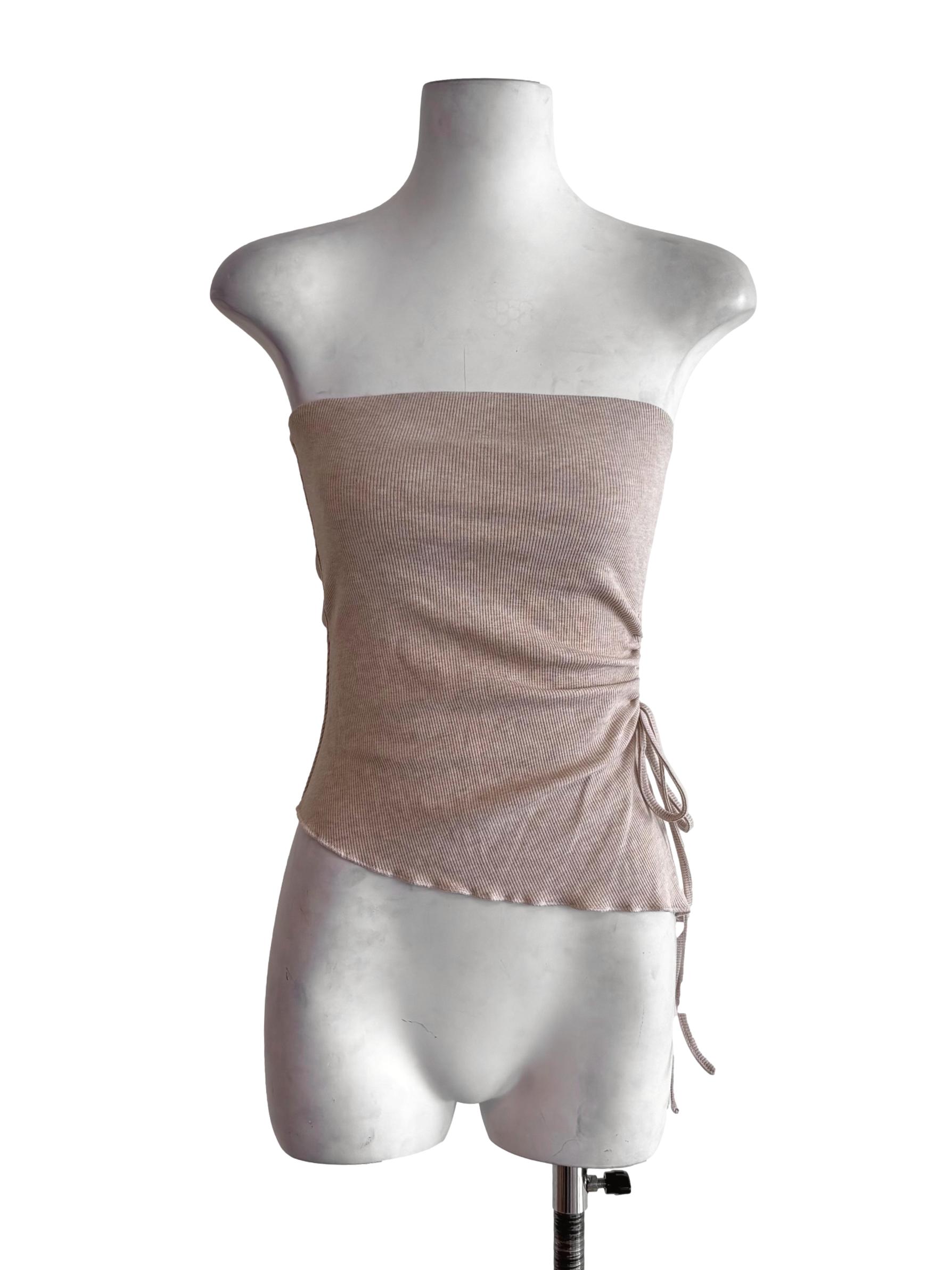 Sand Beige Ruched Asymmetric Tube Top