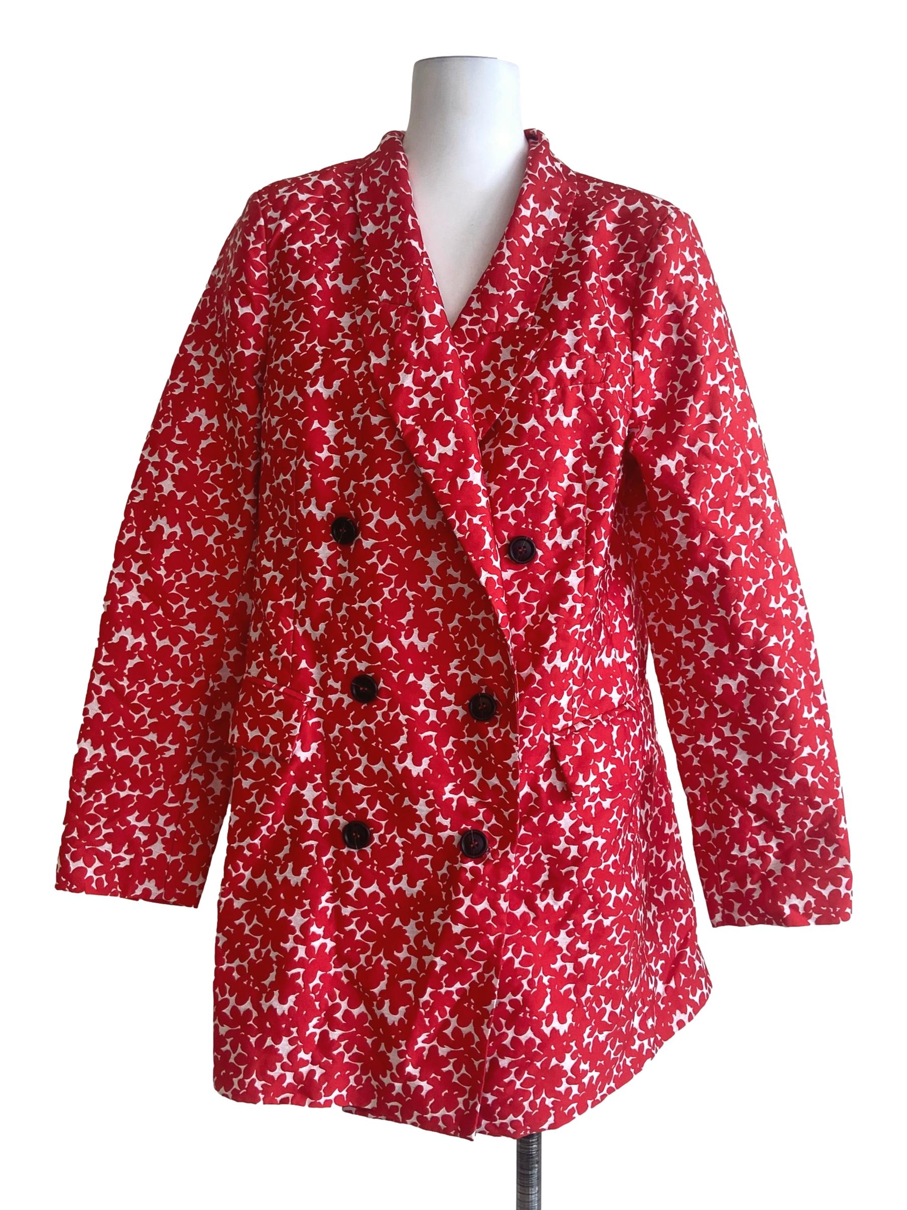 Rose Red Floral Double Breasted Blazer
