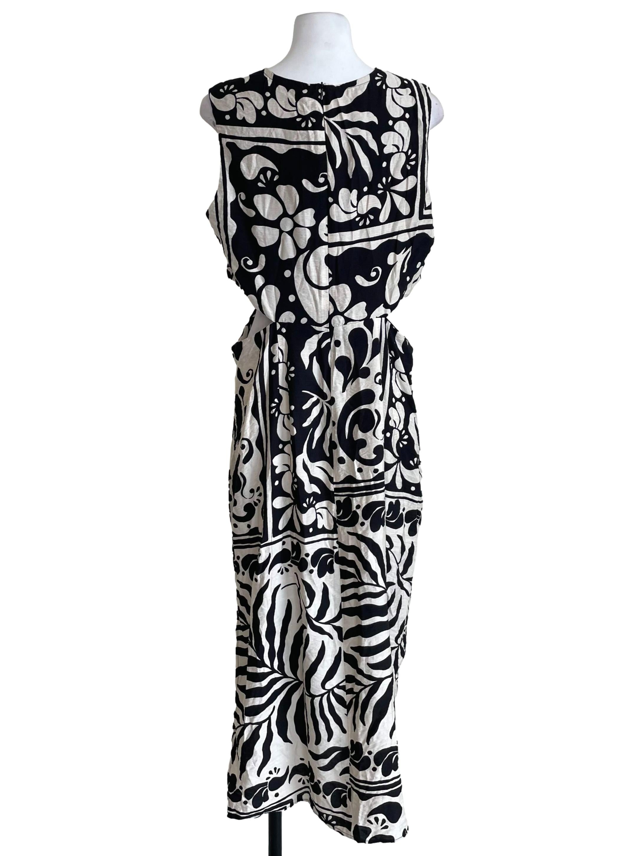 Alabaster & Black Printed Open Waist Dress