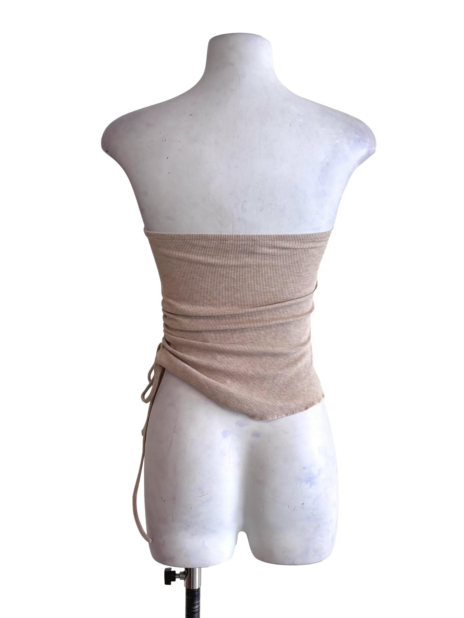 Sand Beige Ruched Asymmetric Tube Top