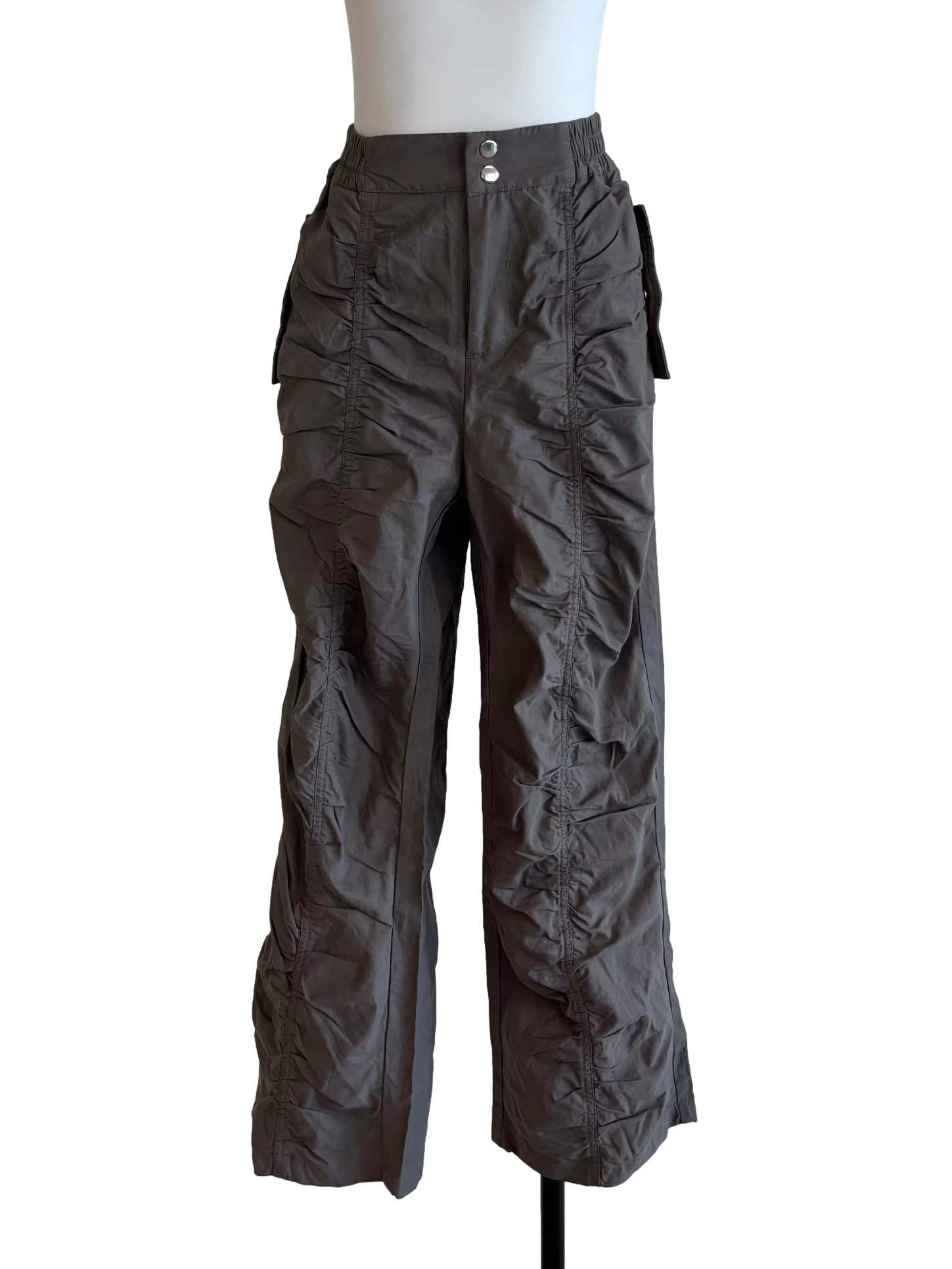 Carbon Grey Ruched Straight Pants