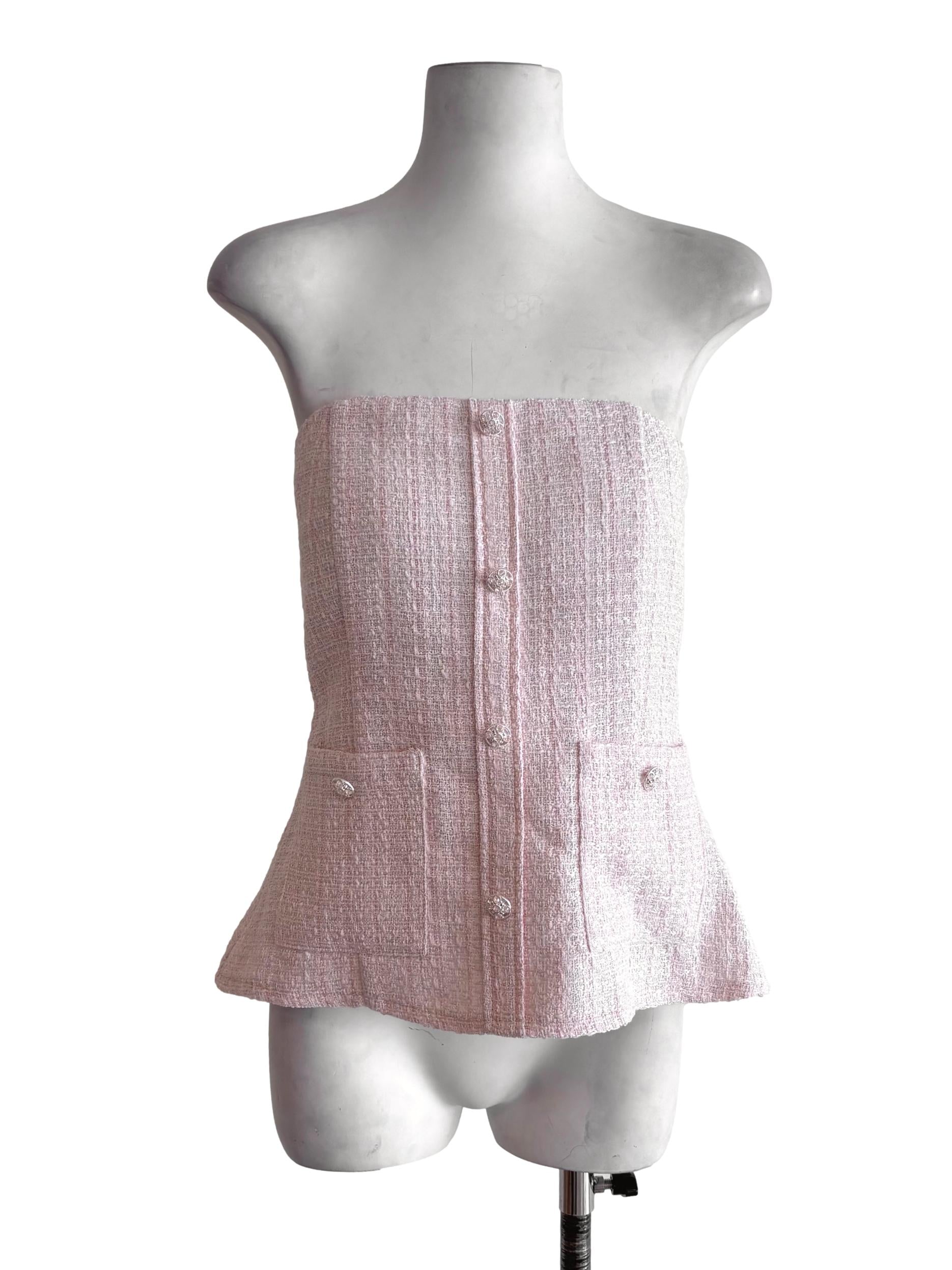 Soft Pink Tweed Strapless Top