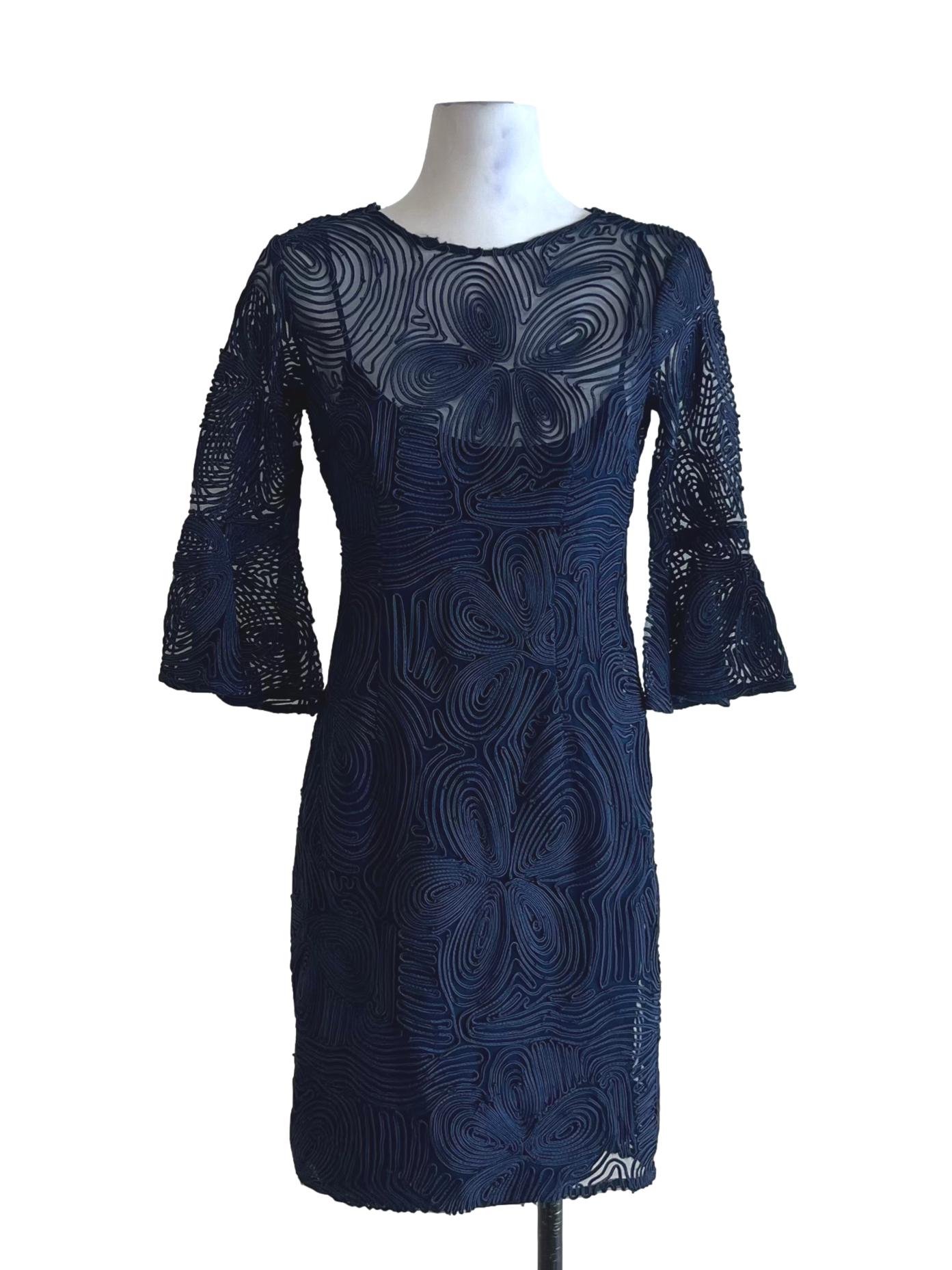 Navy Blue Jewel Neckline Empire Dress
