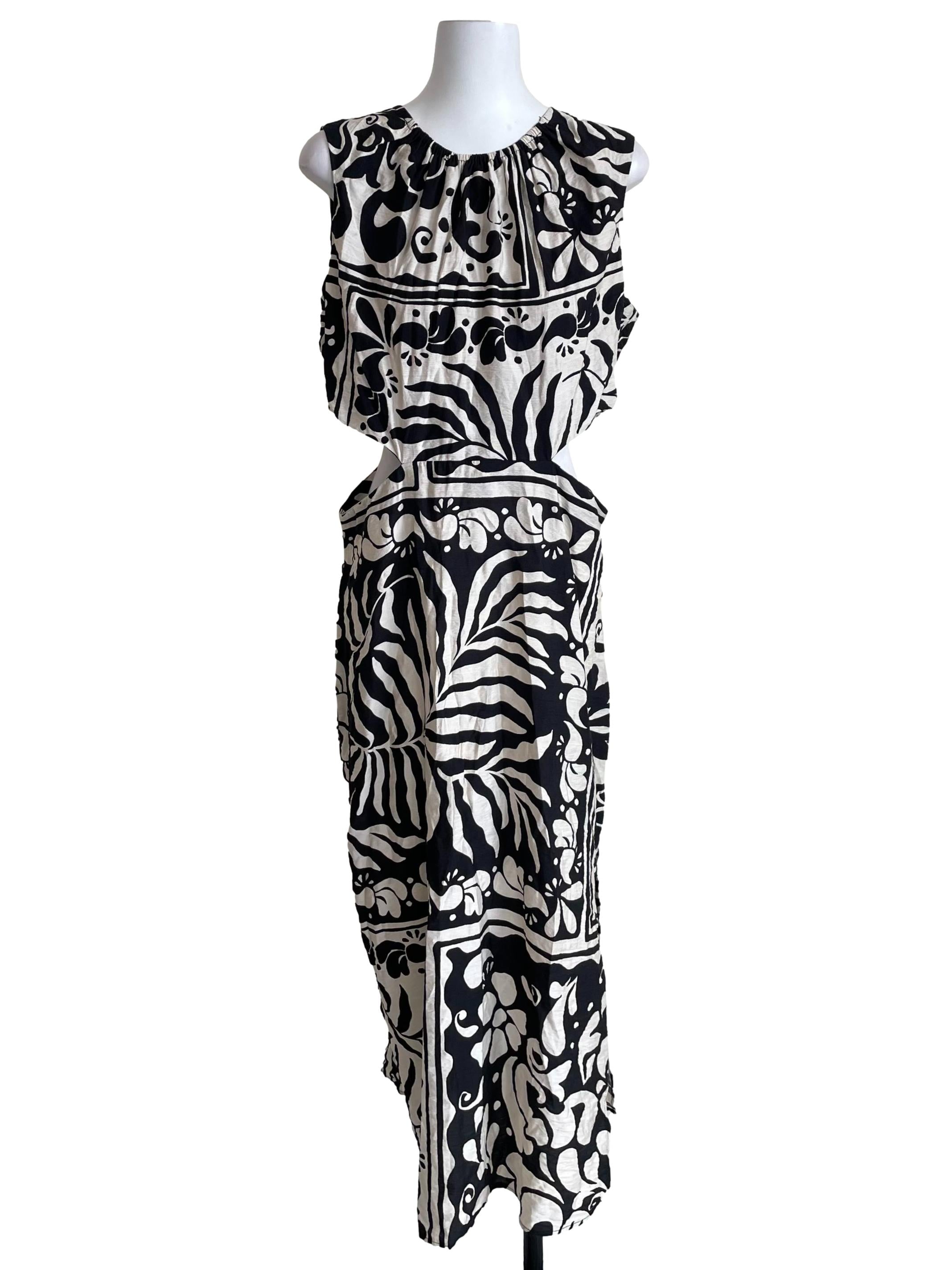 Alabaster & Black Printed Open Waist Dress