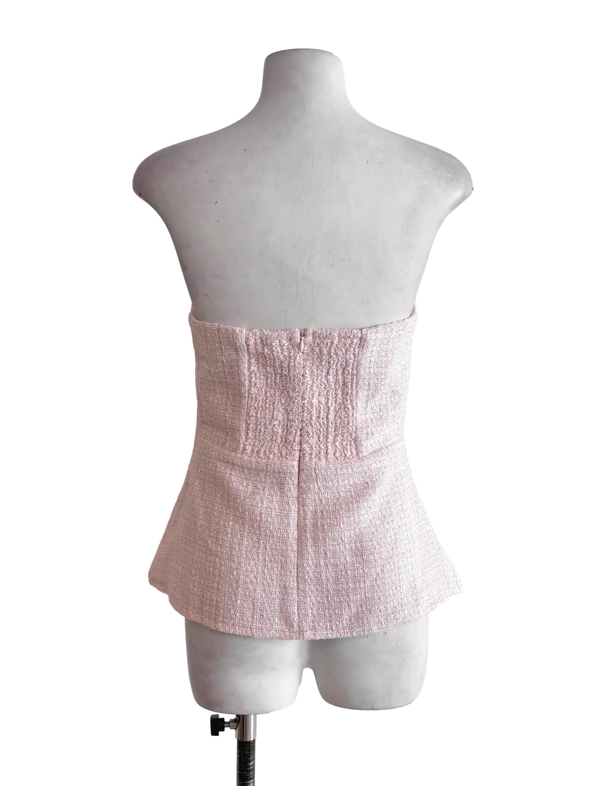 Soft Pink Tweed Strapless Top
