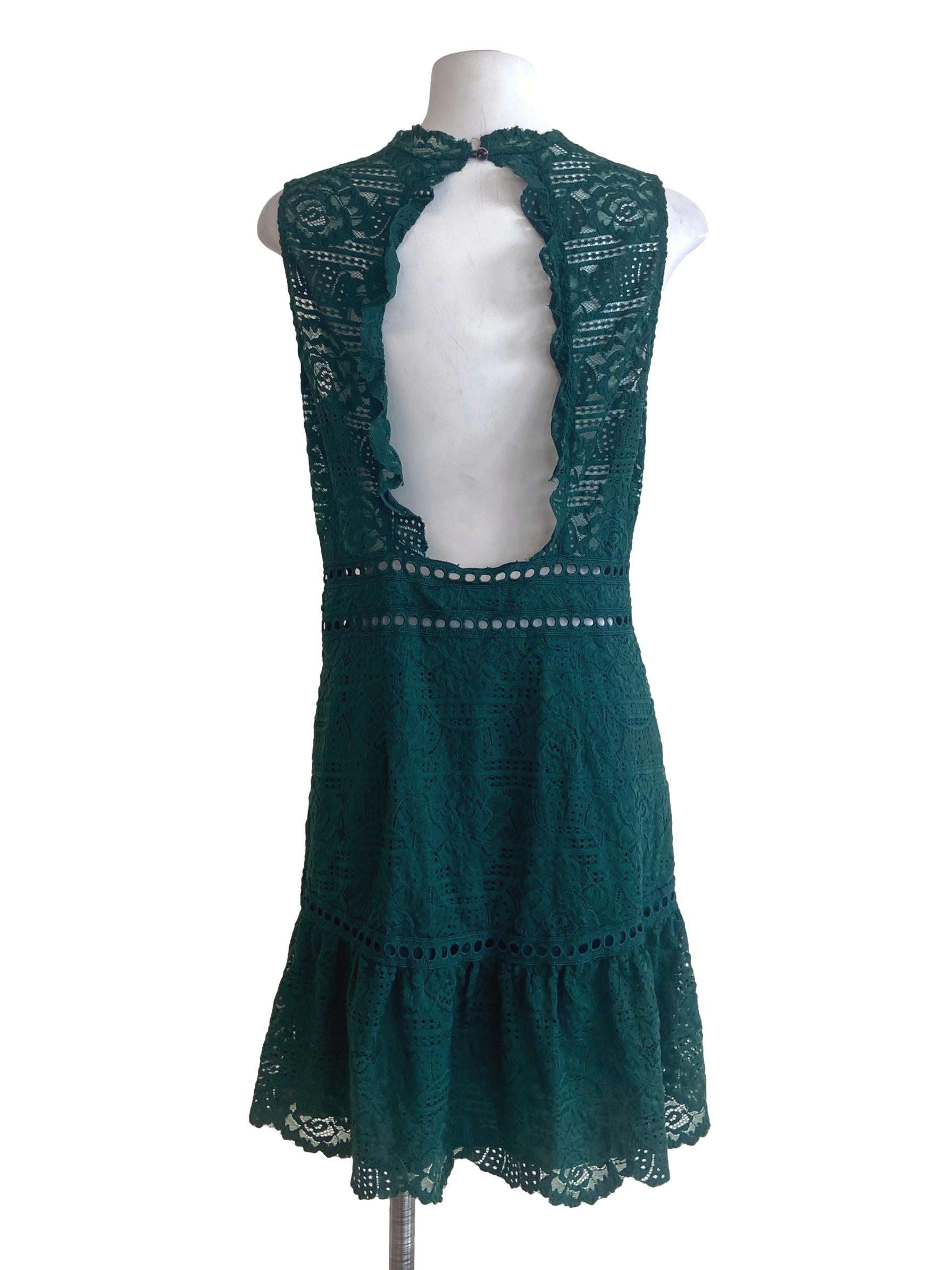 Emerald Green Floral Lace Drop Waist Dress