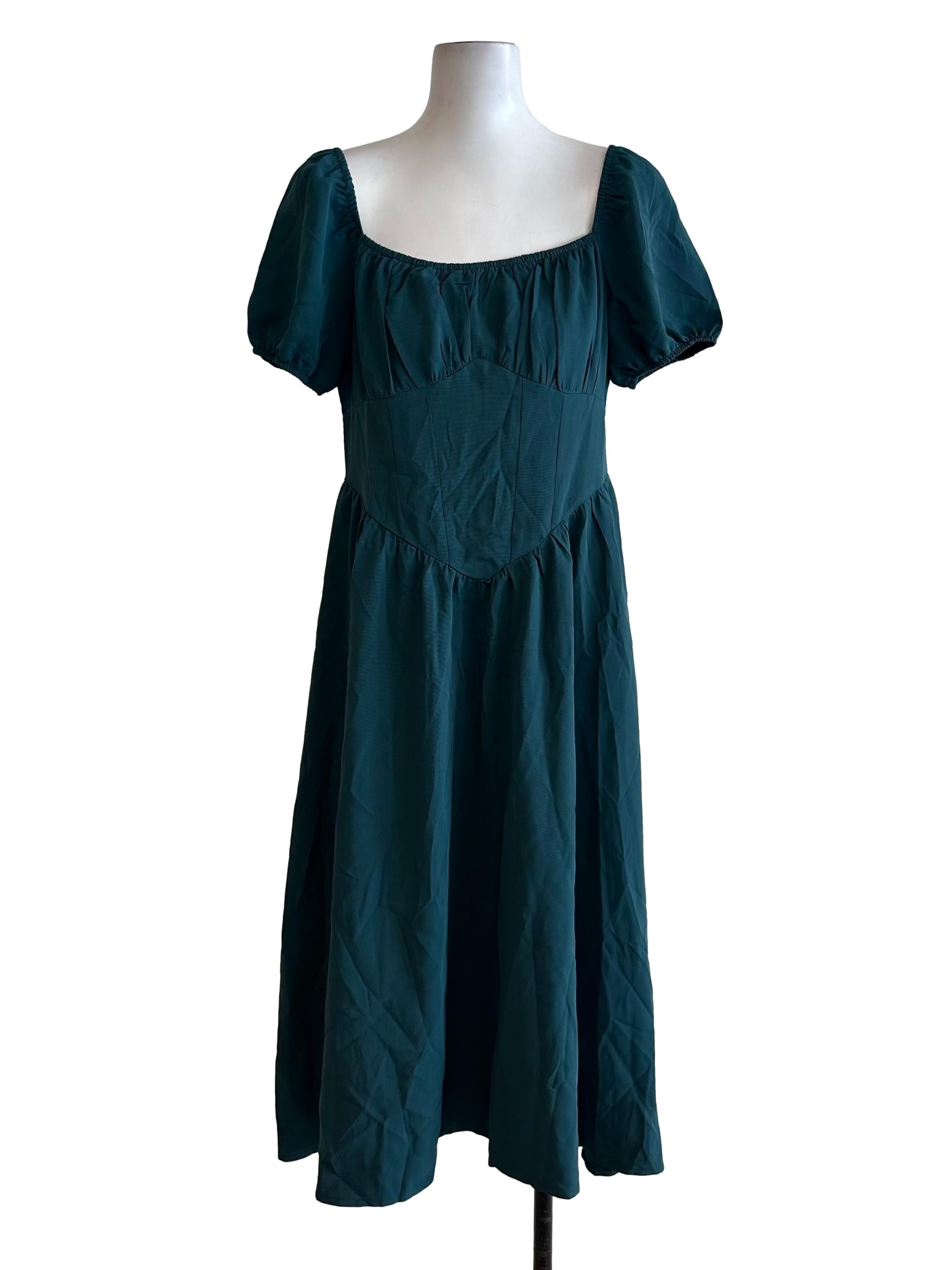 Teal Green Square Neck Dropwaist Dress