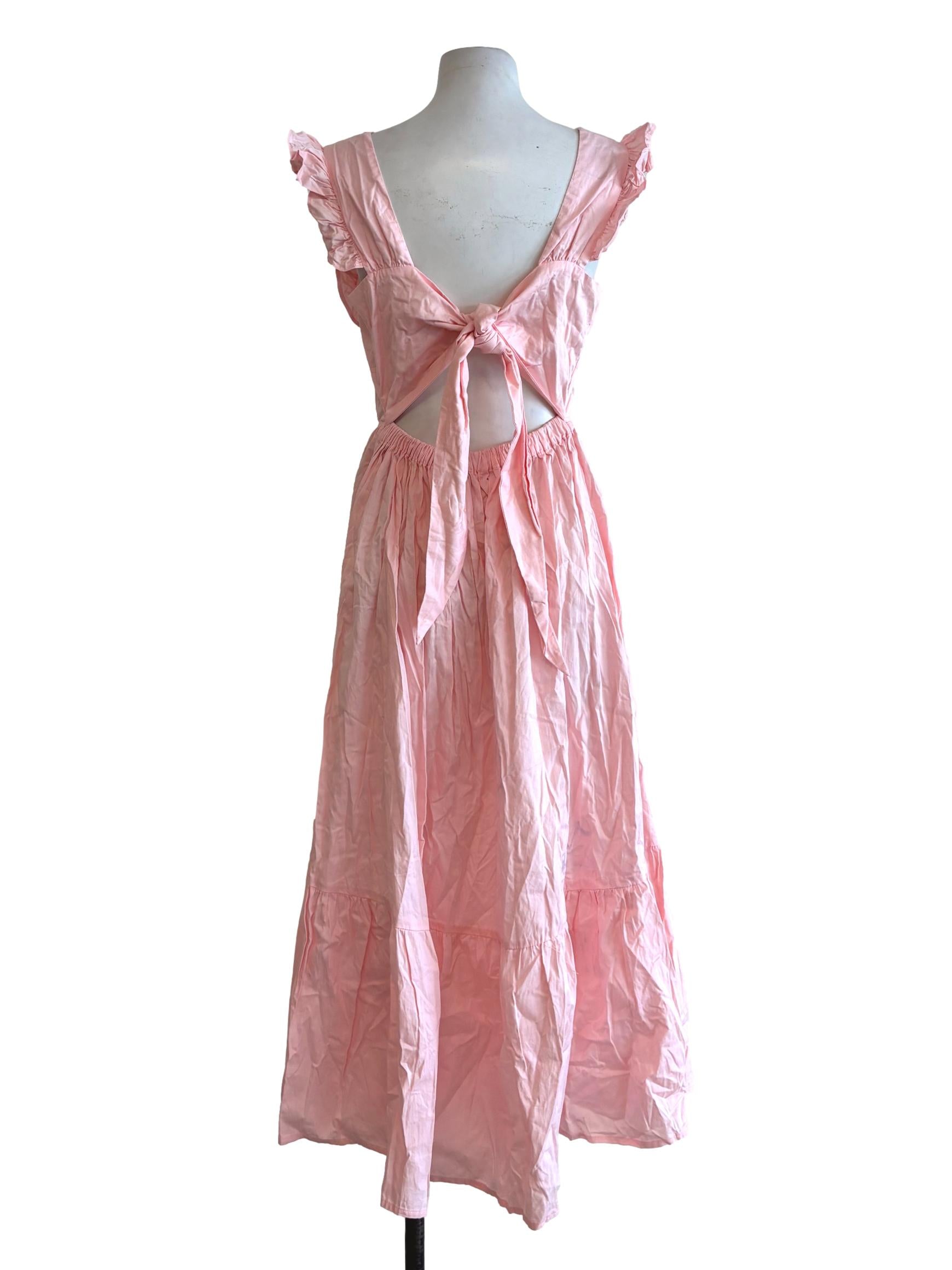 Salmon Pink Sleeveless Button Cotton Dress