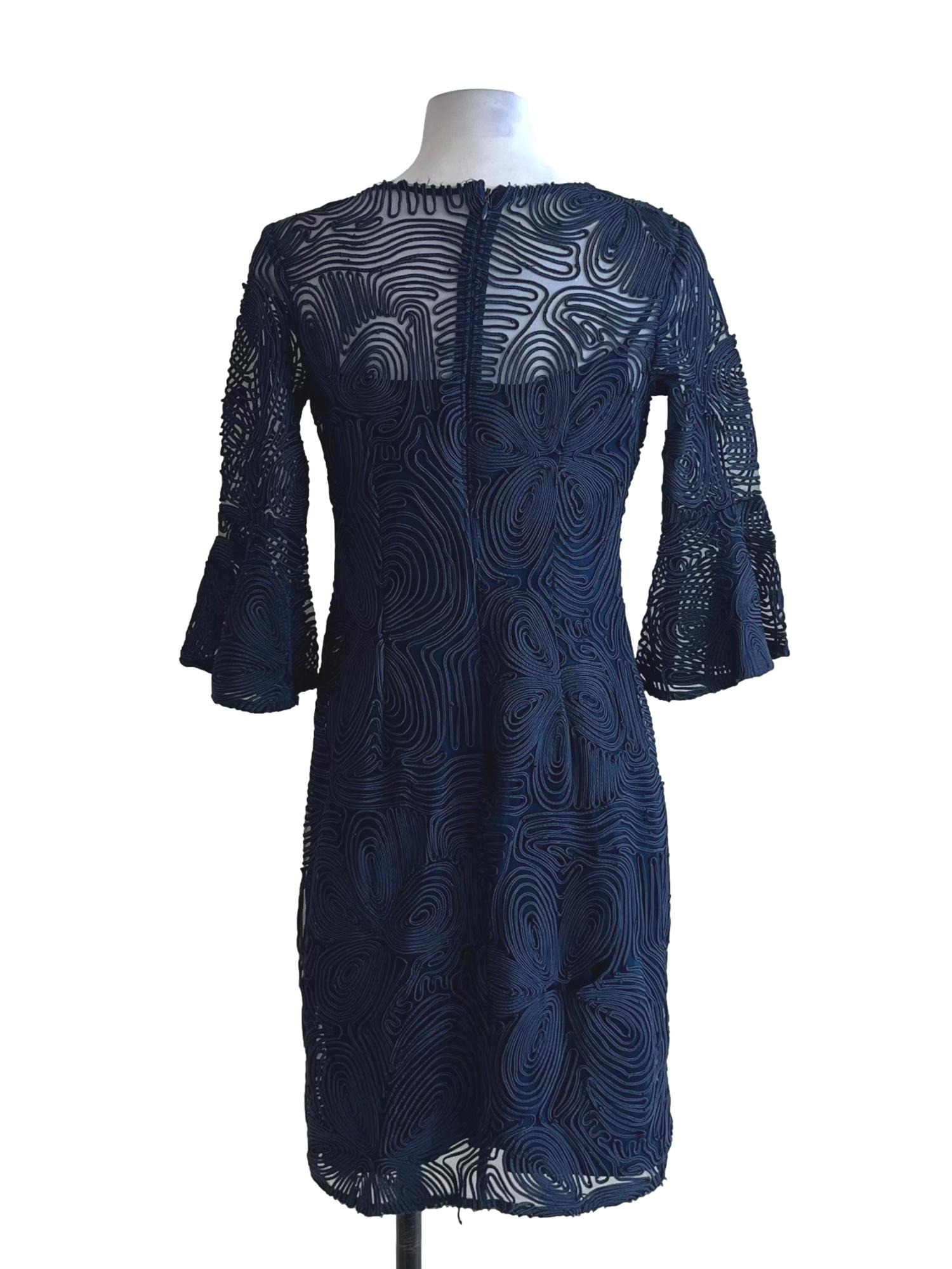 Navy Blue Jewel Neckline Empire Dress