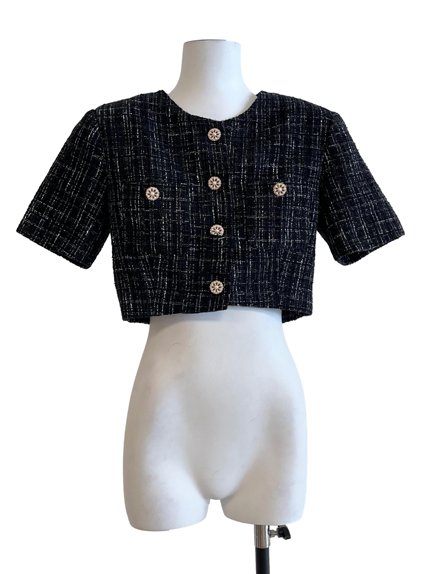 Onyx Black Tweed Cropped Top