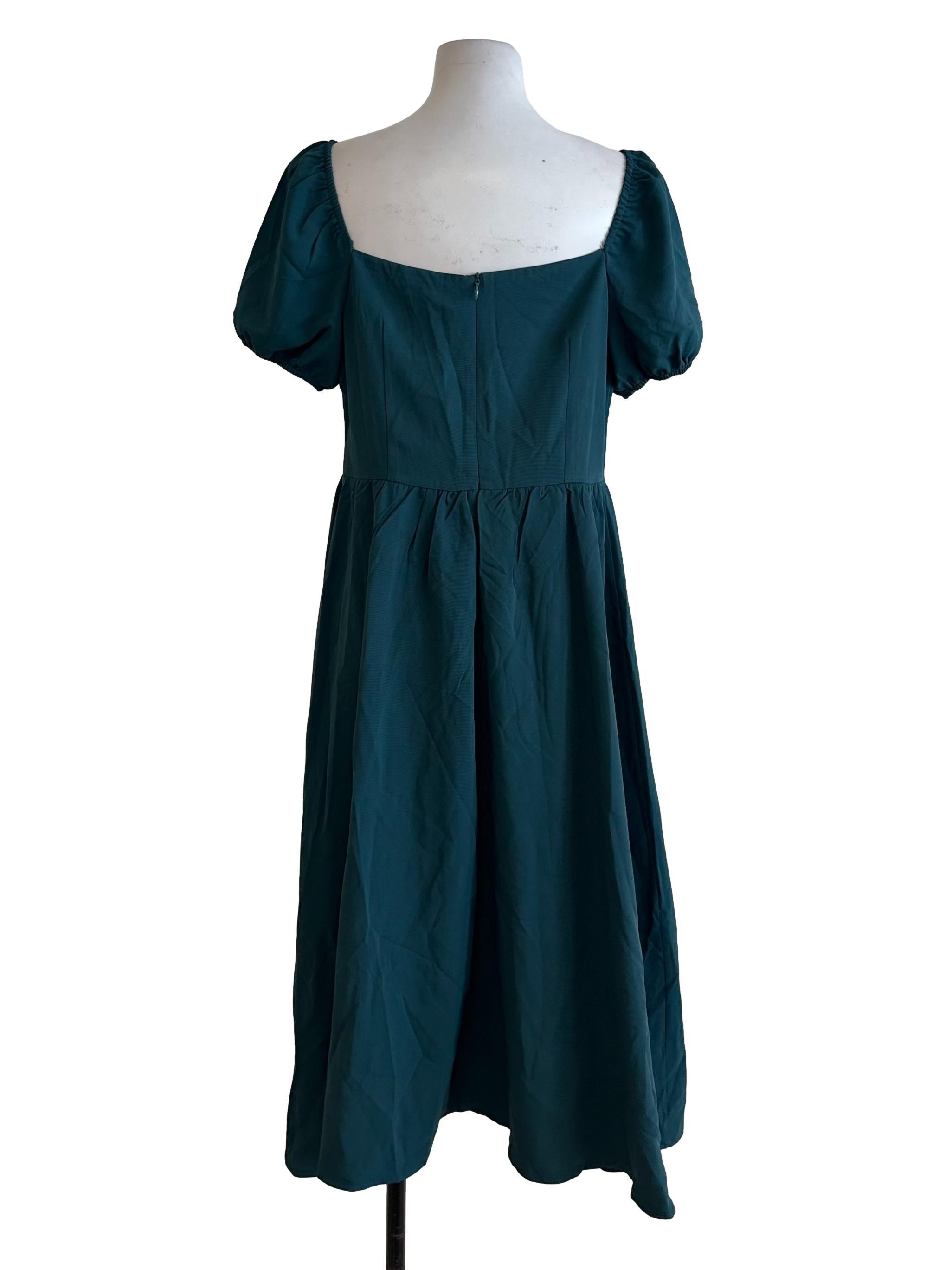 Teal Green Square Neck Dropwaist Dress