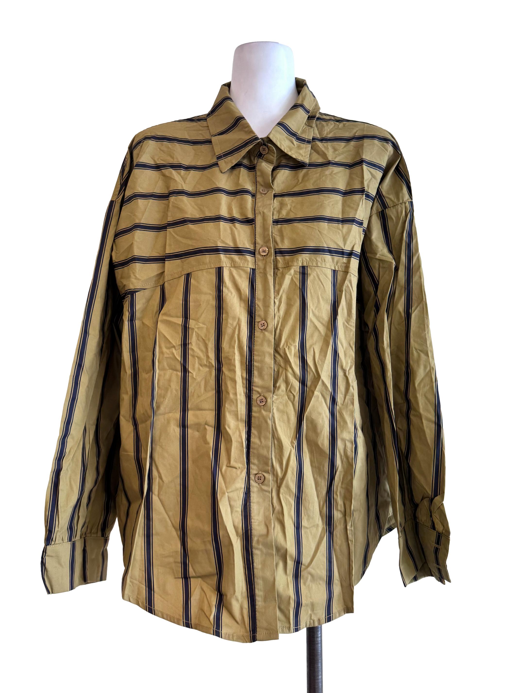 Pear Green Stripe Long Sleeve Oversize Shirt