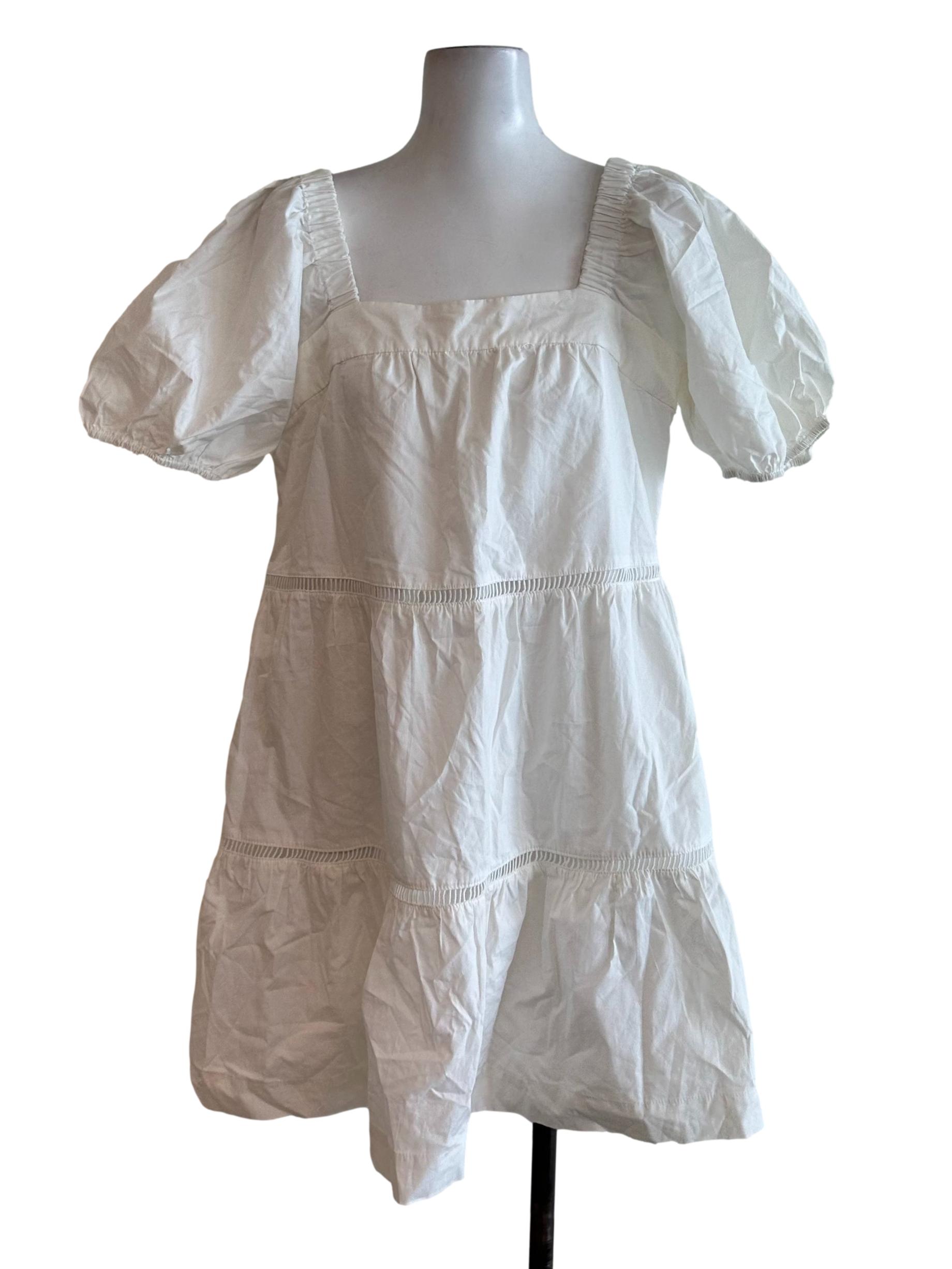 Pearl White Square Neck Tiered Dress