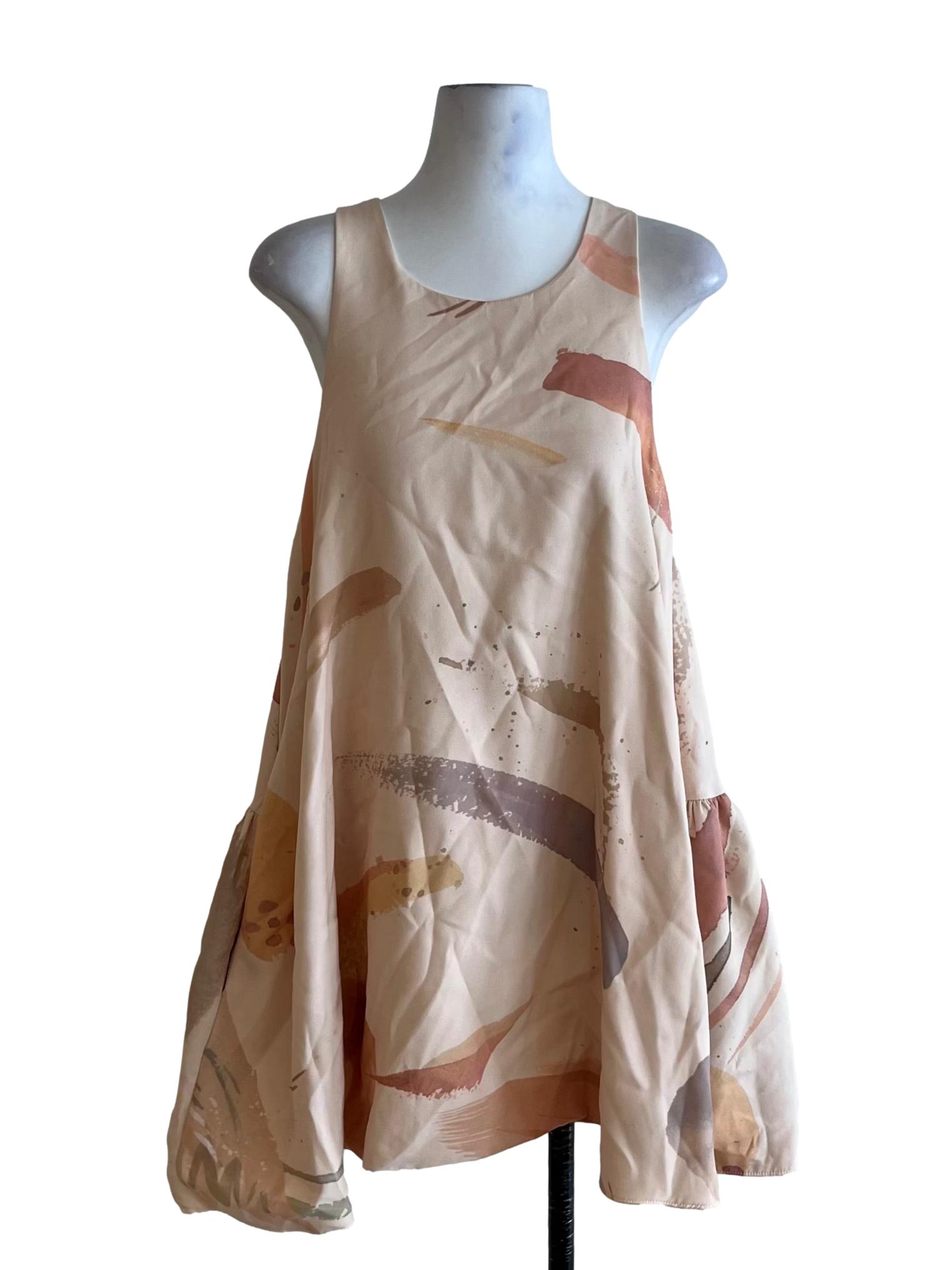 Beige Scoop Neckline Shift Dress