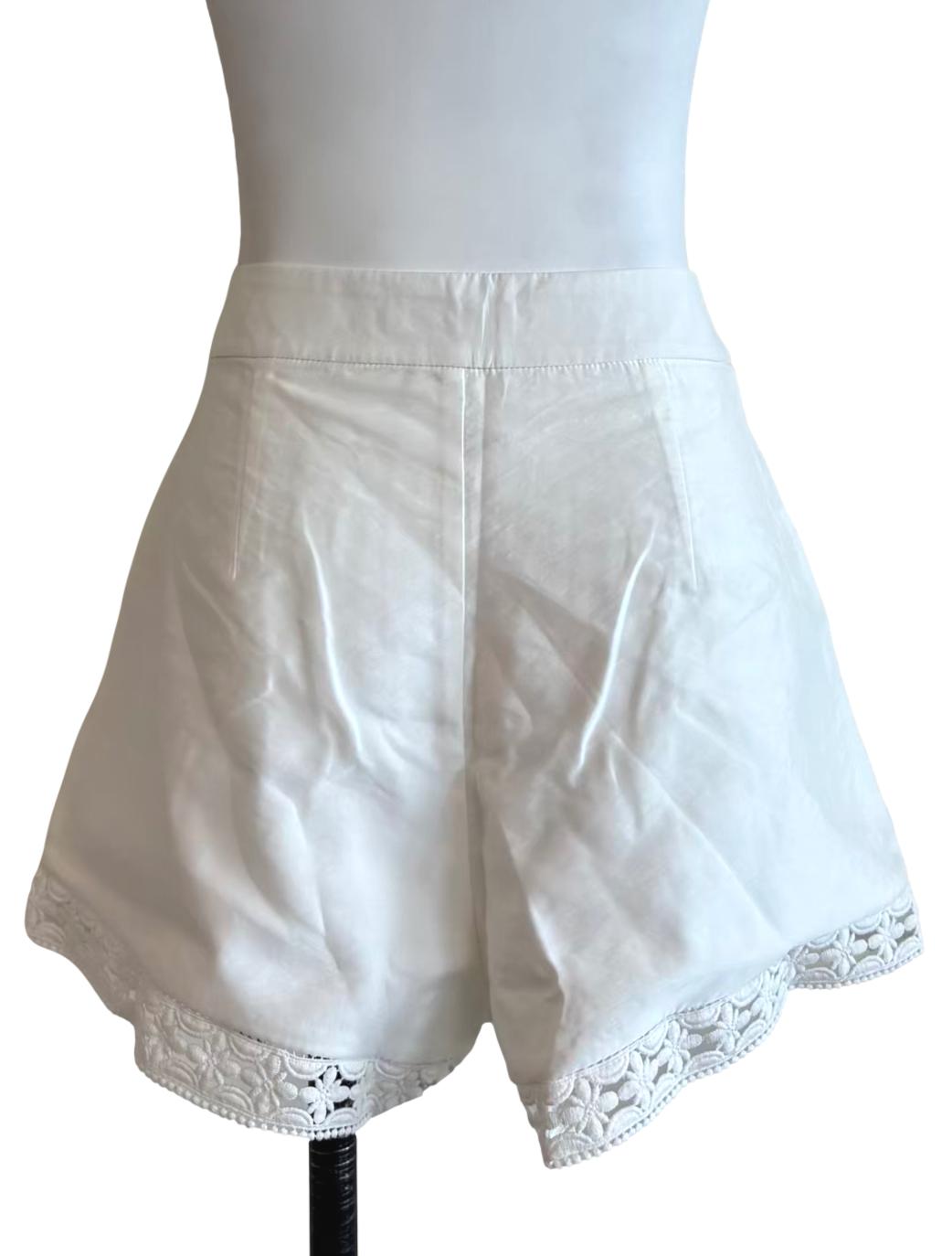 Powder White Lace Hem Shorts