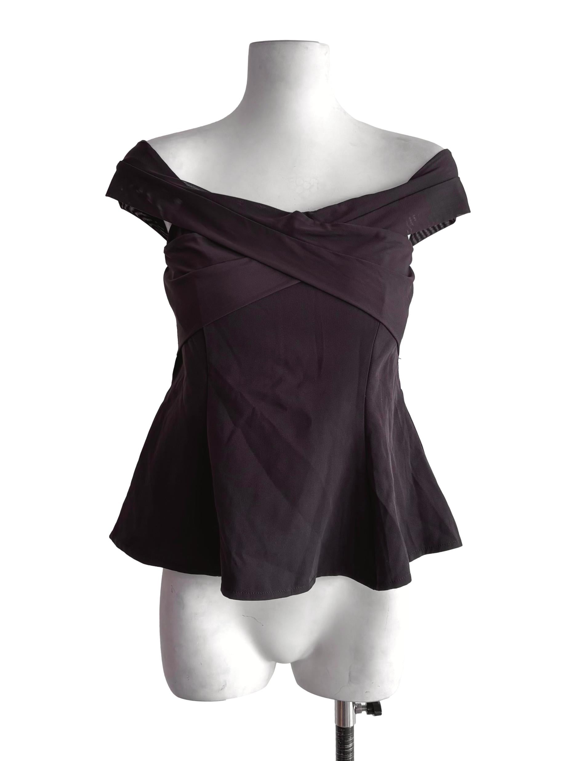 Dark Brown Off Shoulder Padded Top