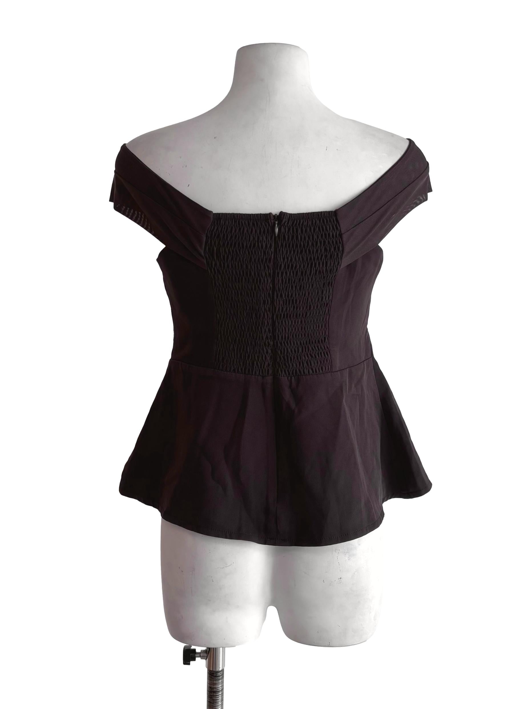 Dark Brown Off Shoulder Padded Top
