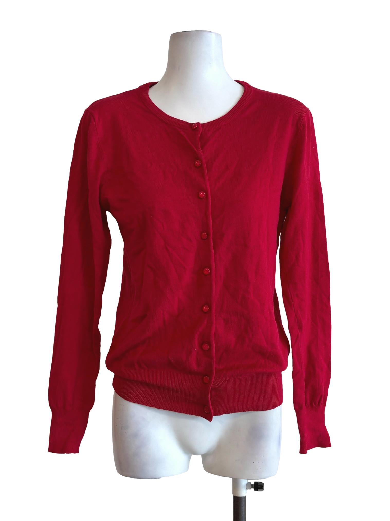 Lava Red Button Knit Cardigan