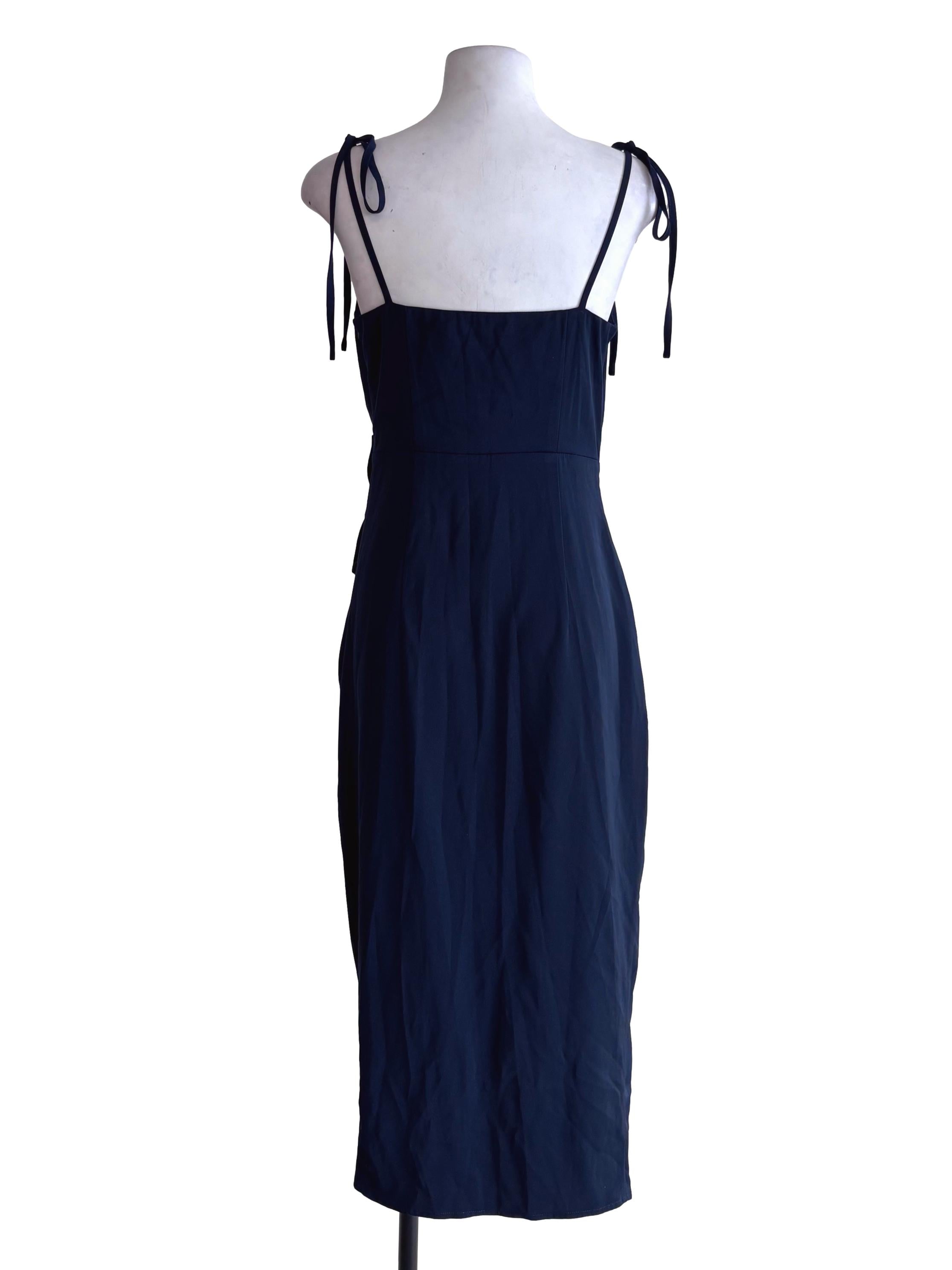 Navy Blue Cowl Neck Ruched Dress