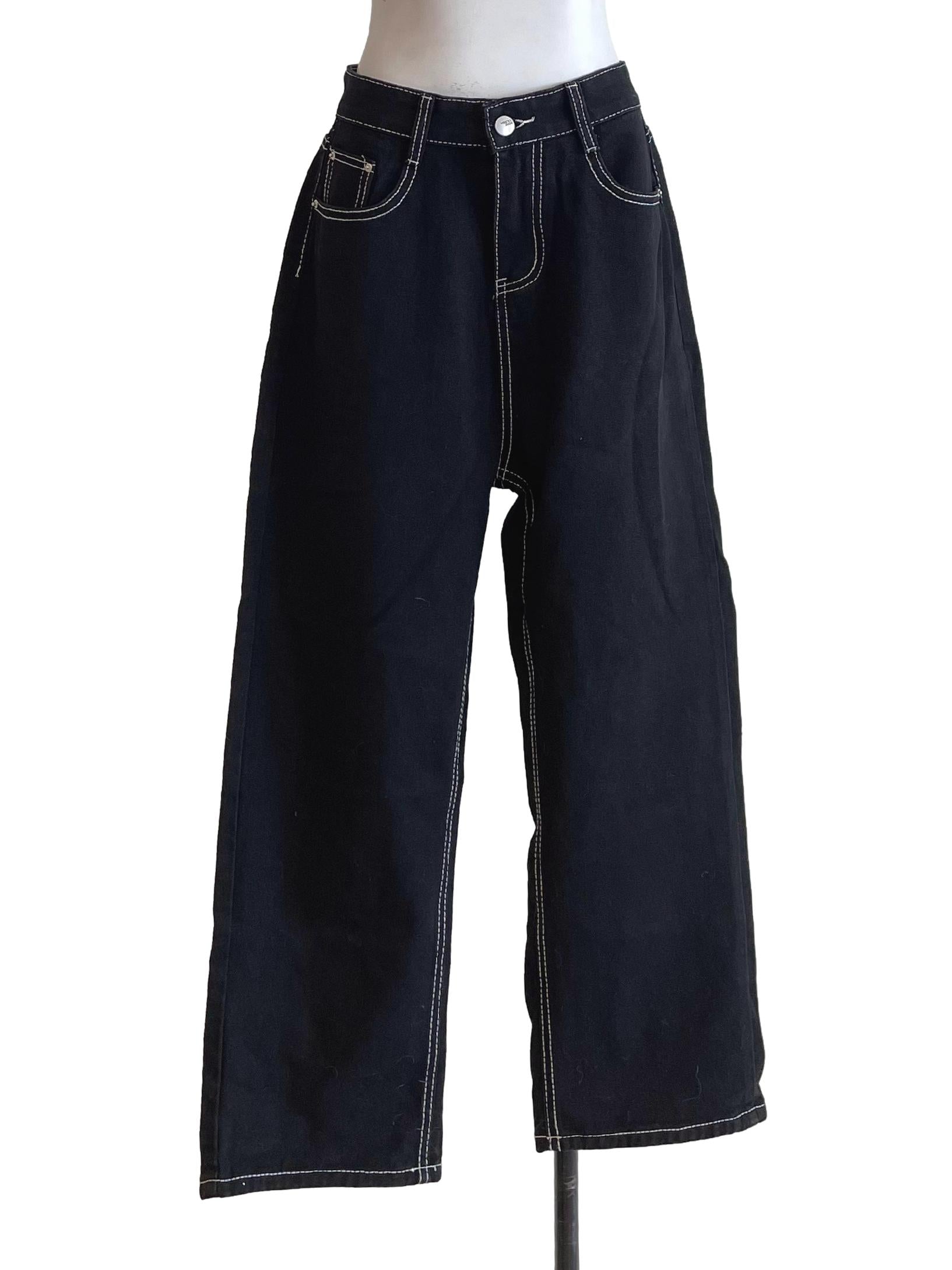 Black Contrast Stitch Jeans